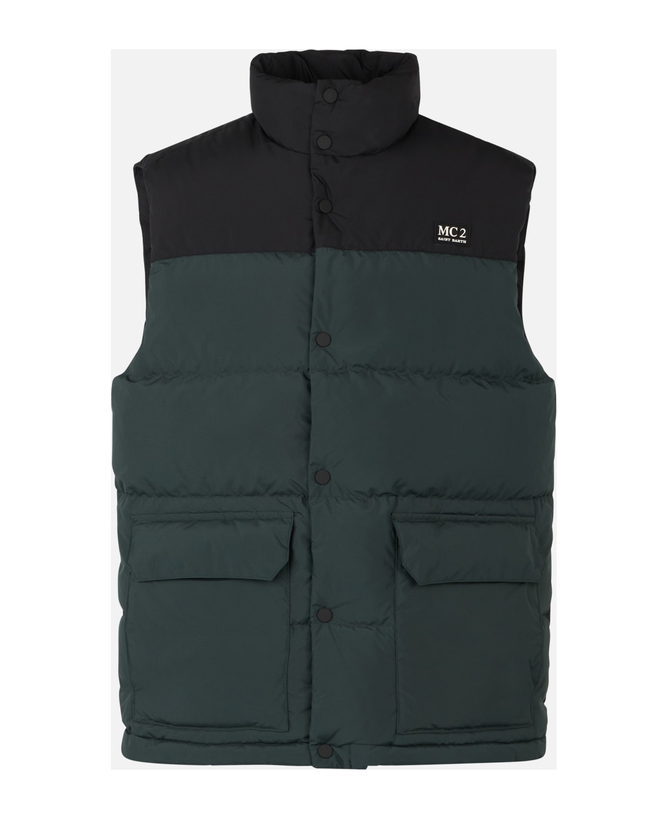 MC2 Saint Barth Man Down Padded Green Vest With Pockets - GREEN