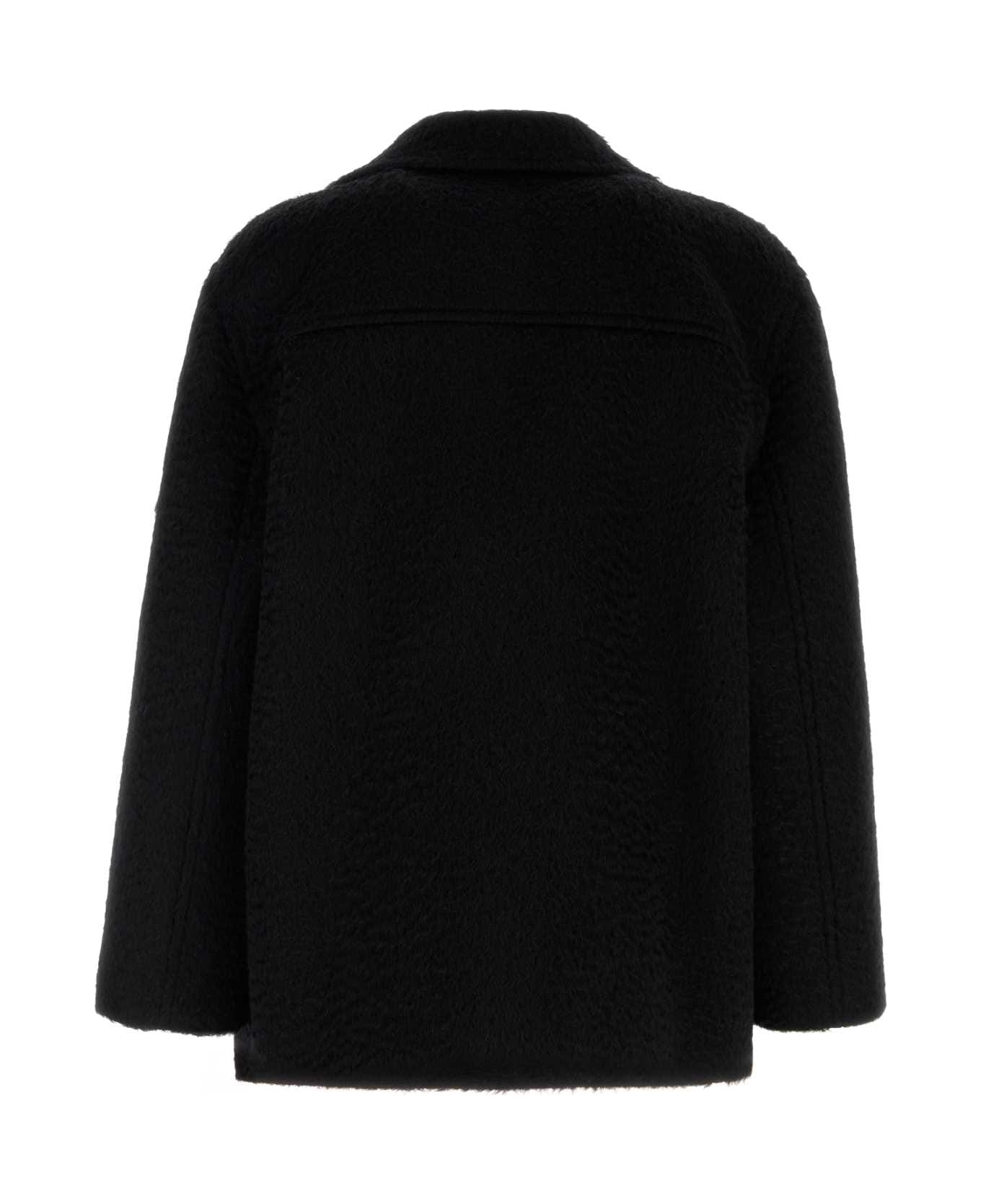Valentino Garavani Black Mohair And Wool Coat - NERO