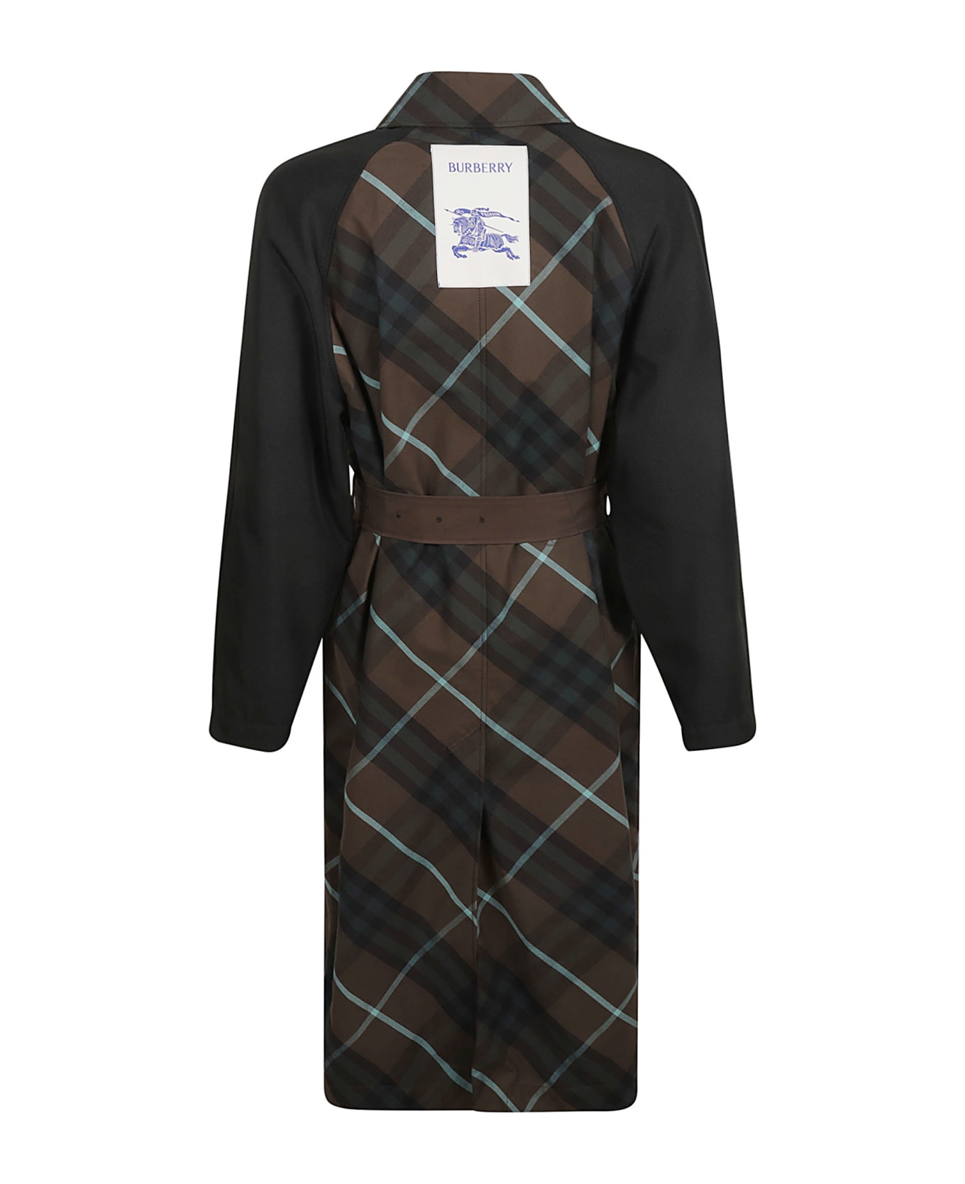 Burberry Check Belted Long Coat - Green