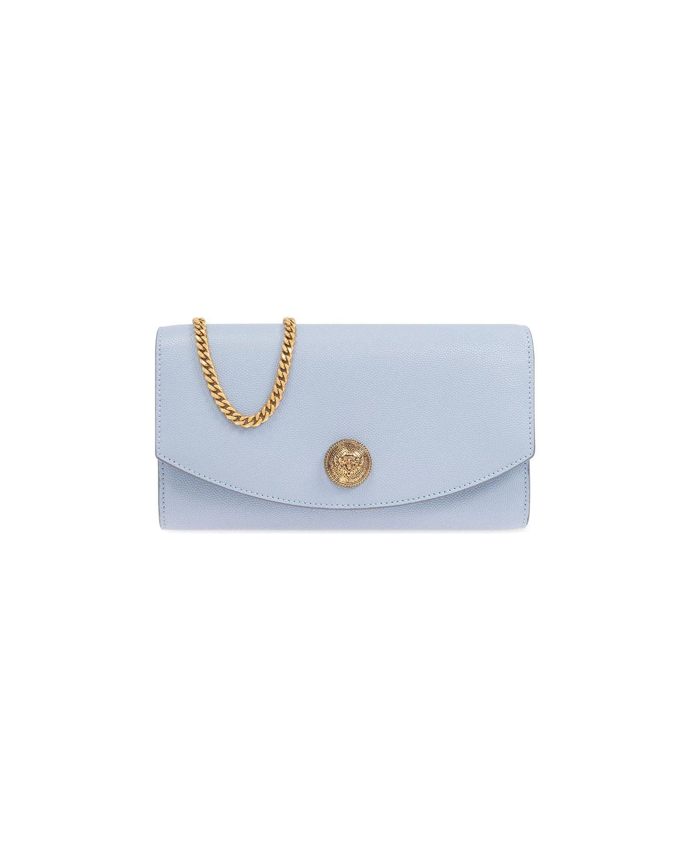 Balmain Logo Plaque Chain Linked Crossbody Bag - Azzurro