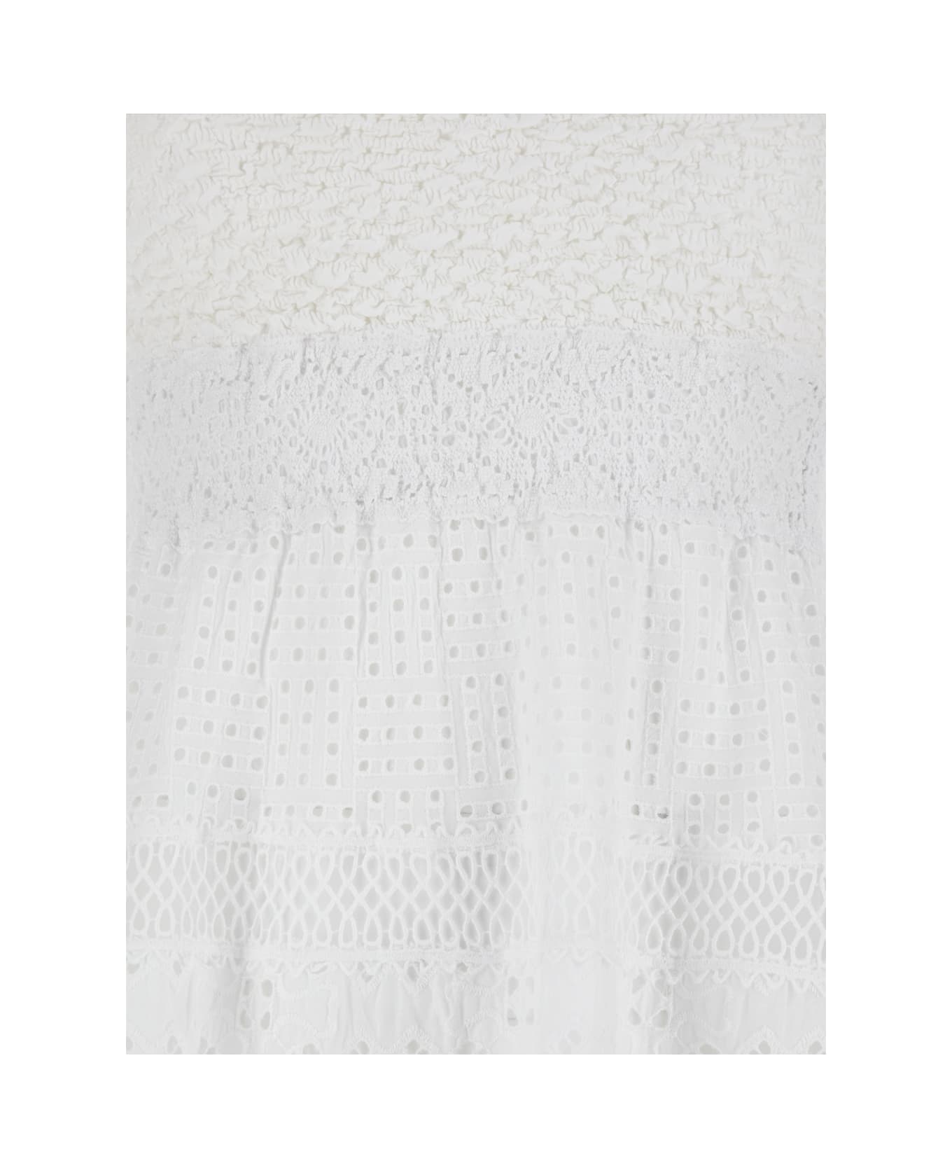 Temptation Positano White Long Embroidered Dress In Cotton Woman - White ワンピース＆ドレス