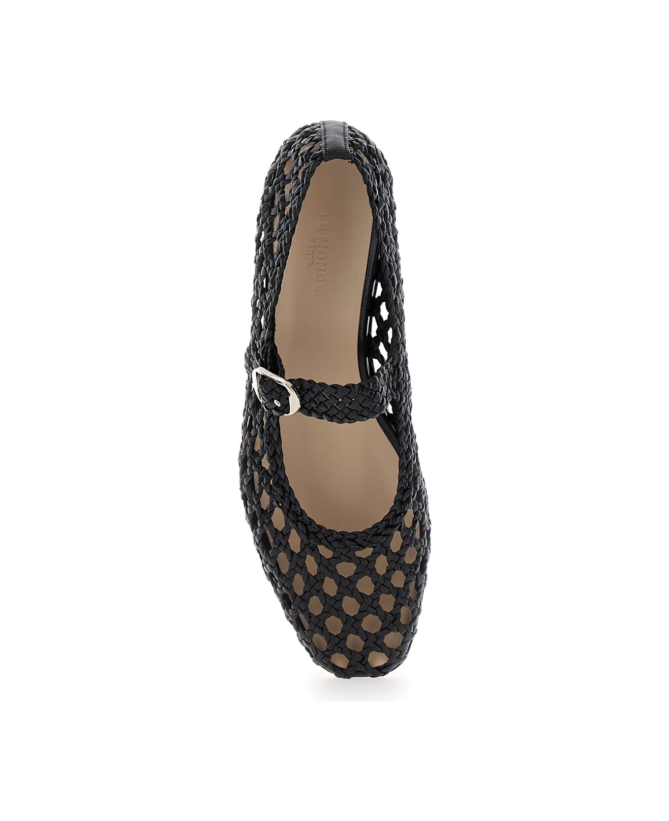 Le Monde Beryl Black Mary Jane With Strap In Woven Leather Woman - Black