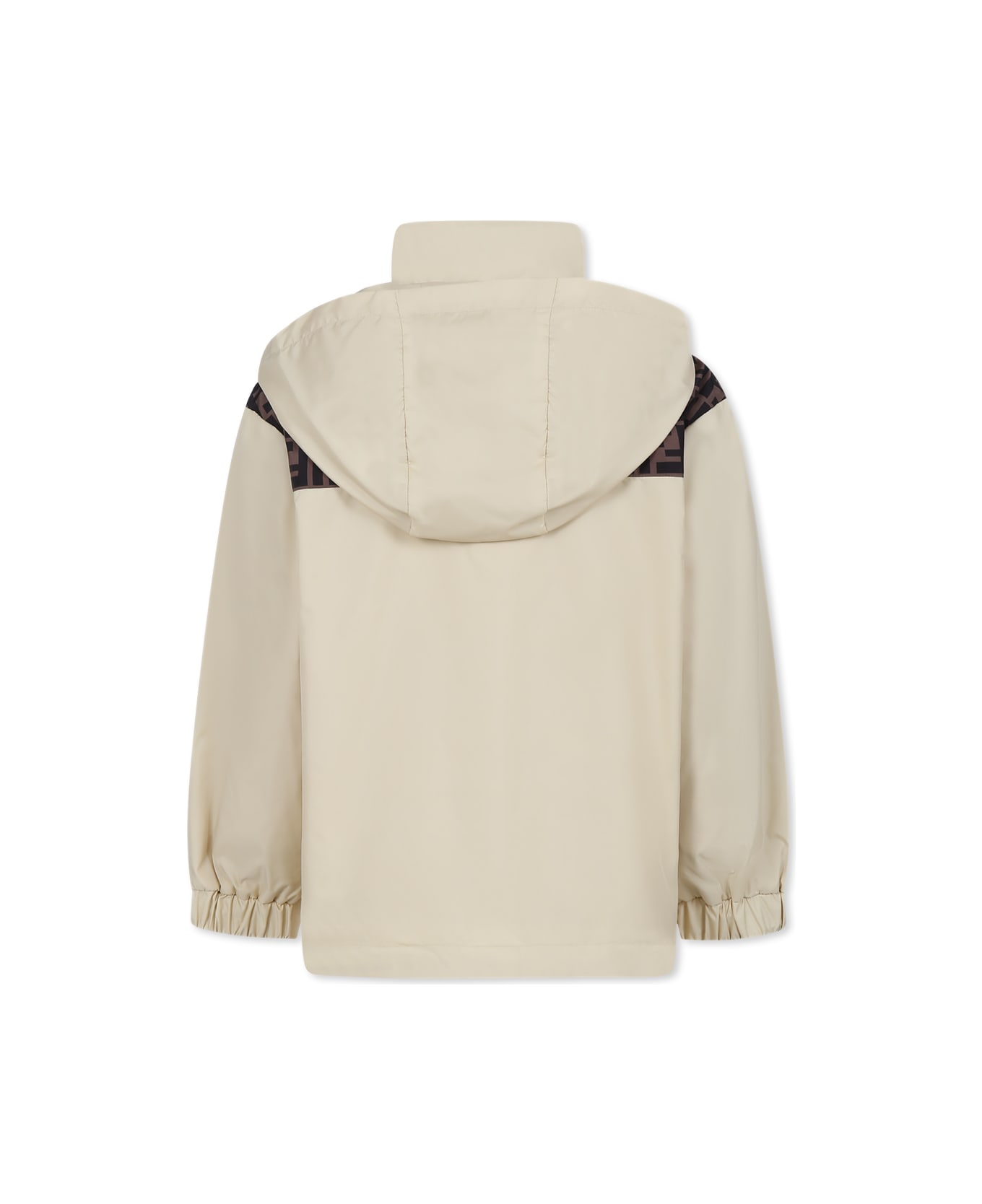 Fendi Beige Windbreaker Jacket For Kids With Ff - Beige