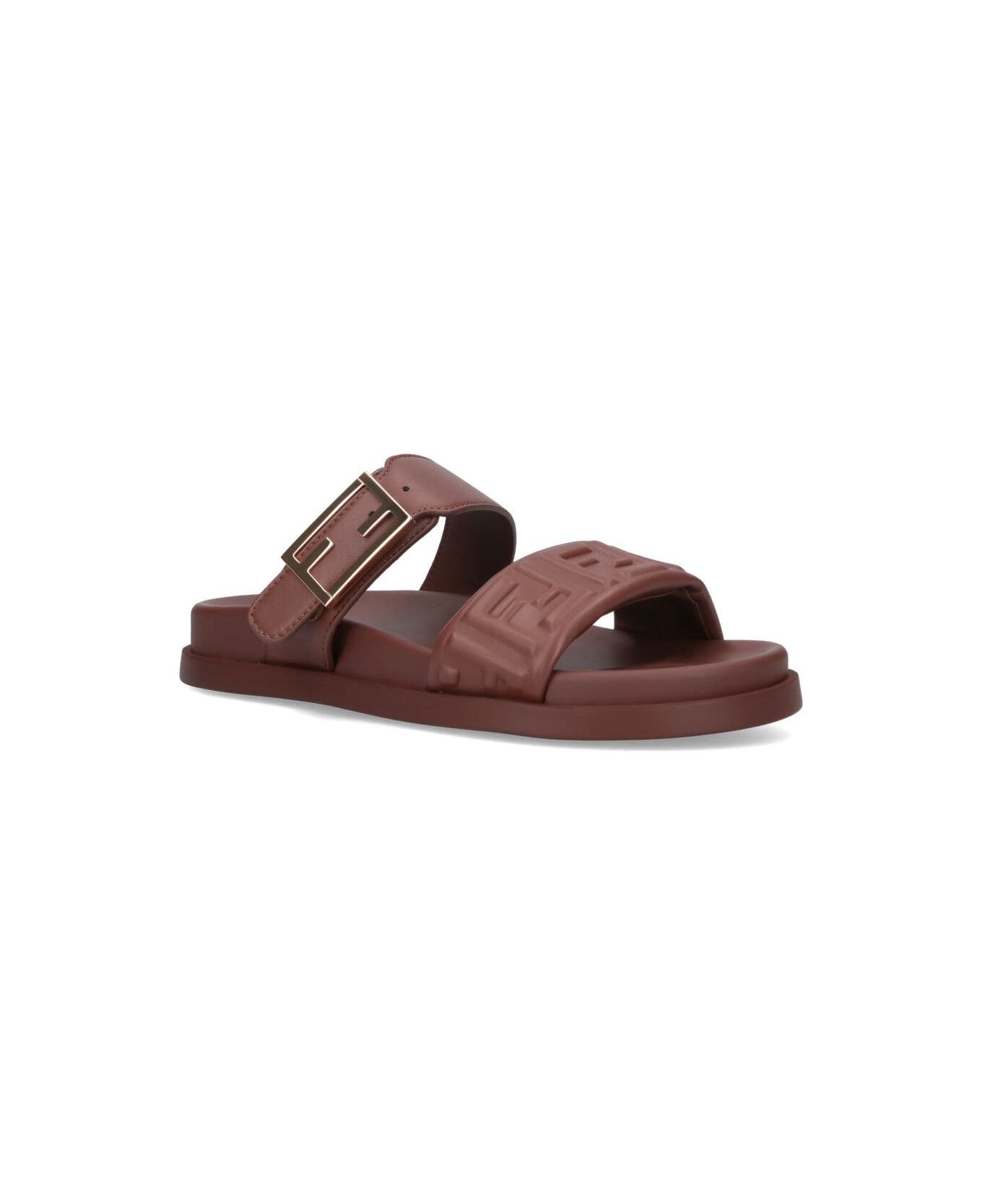 Fendi 'feel' Slide Sandals - Jlk Brown+brown