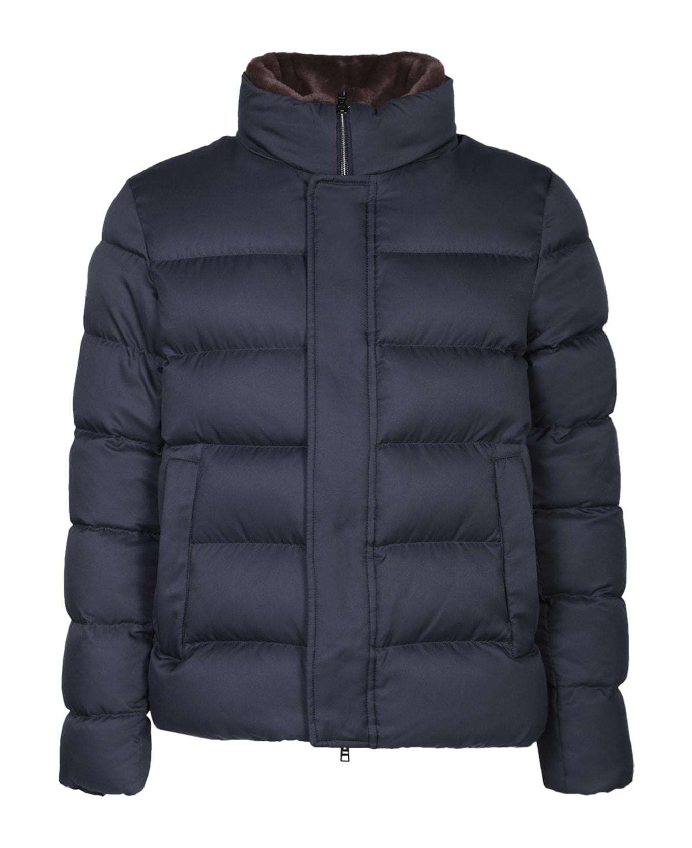 Herno Short Down Jacket With Detachable Fur Insert - Blue