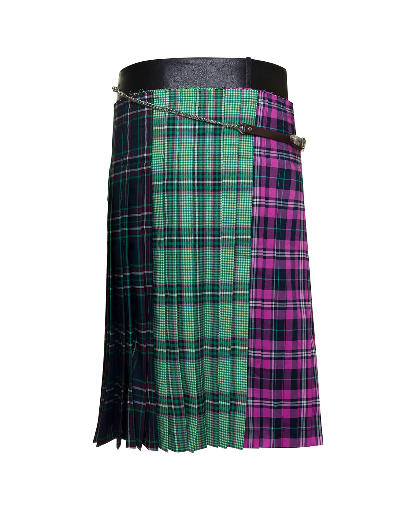 Andersson Bell Midi Multicolor Skirt With Chain And Check Motif In Fabric Woman - Multicolor