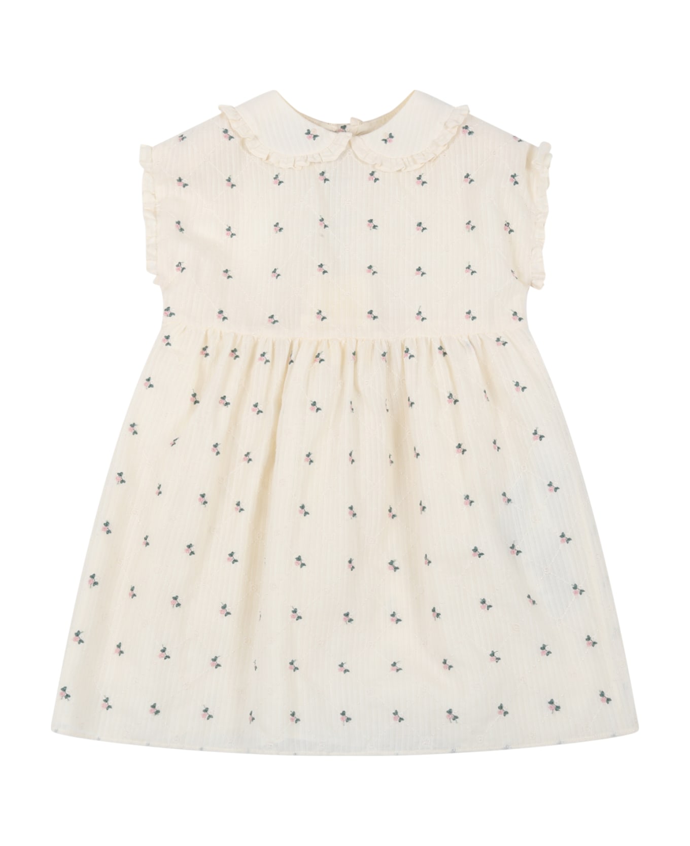 Gucci Ivory Dress For Baby Girl With Flowers - White