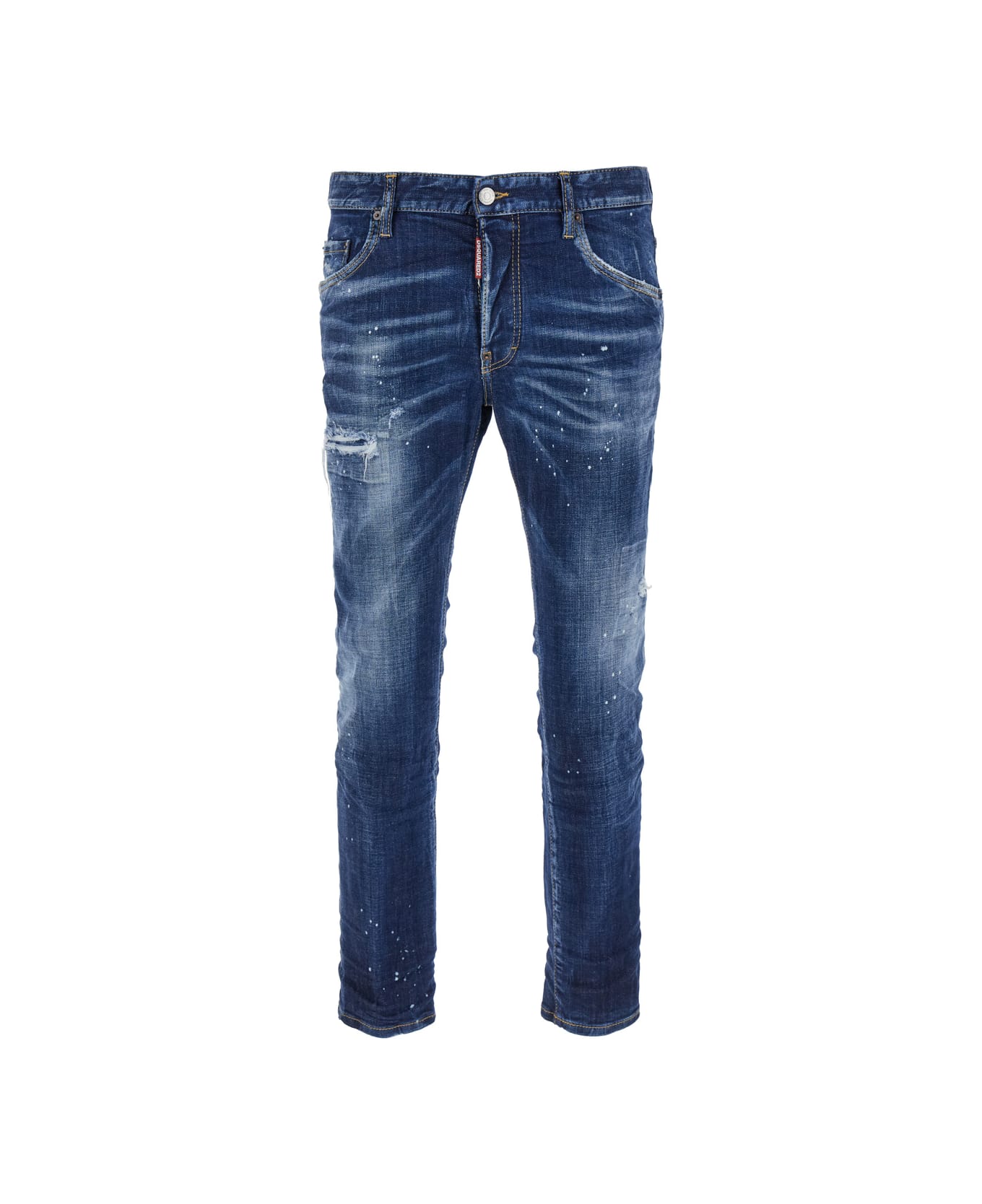 Dsquared2 'skater' Blue Skinny Jeans With Paint Stains In Stretch Cotton Denim Man - Blu
