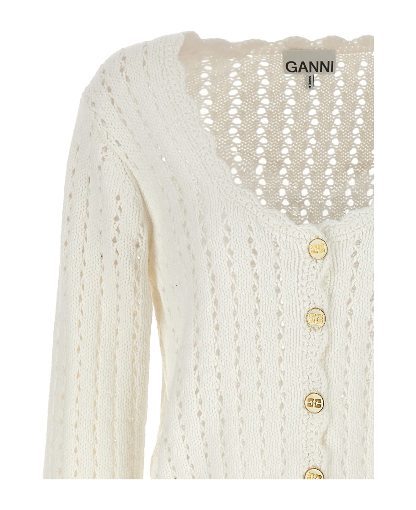 Ganni Logo Buttons Cardigan - White