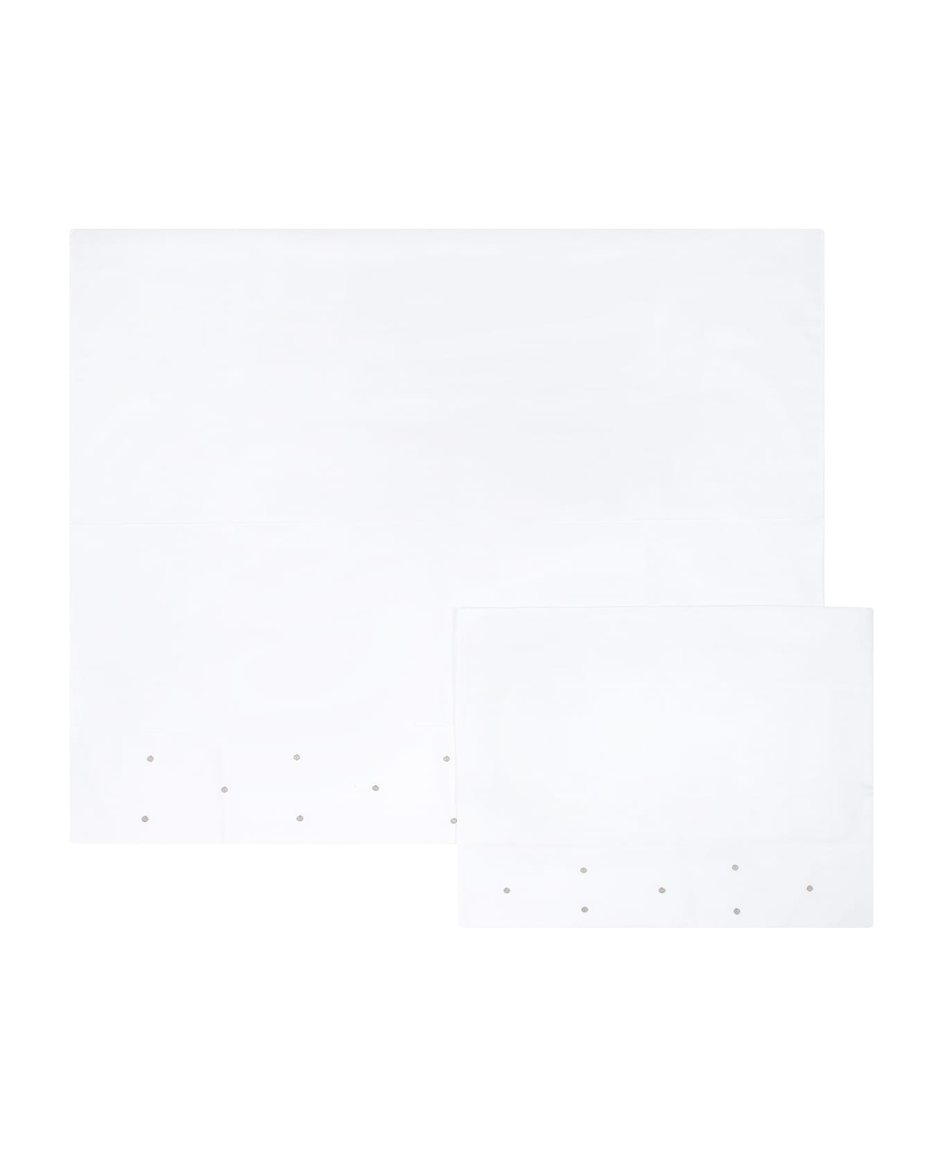 Little Bear White Set For Babykids With Beige Polka-dots - White