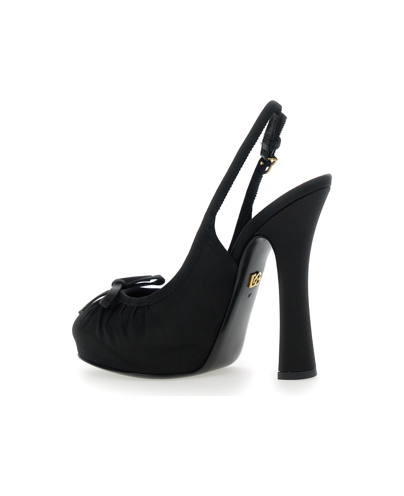 Dolce & Gabbana Black Pumps With Band With Metallic Dg Buckle And Bow On The Front In Fabric Woman - Black
