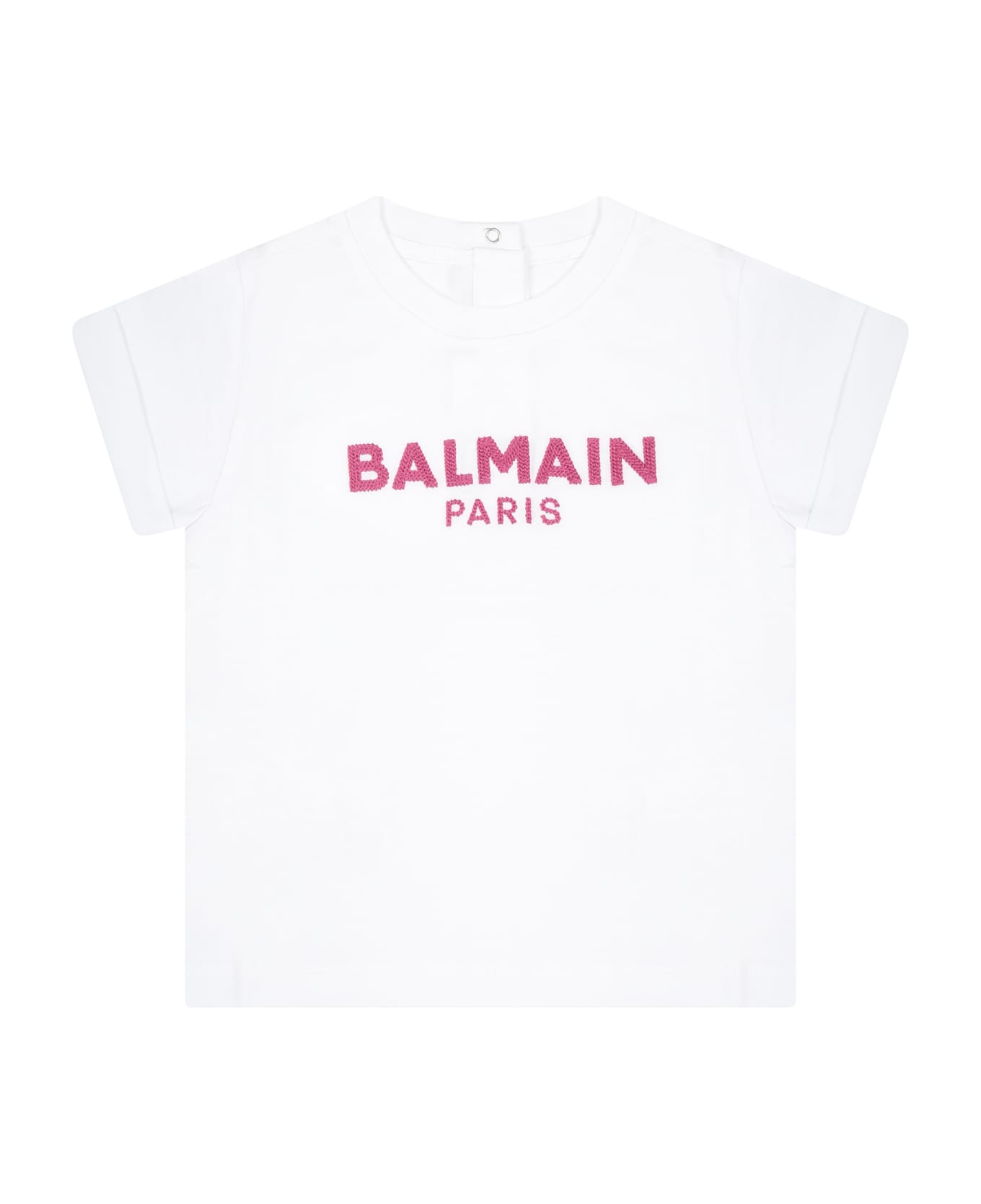 Balmain White T-shirt For Baby Girl With Logo - White