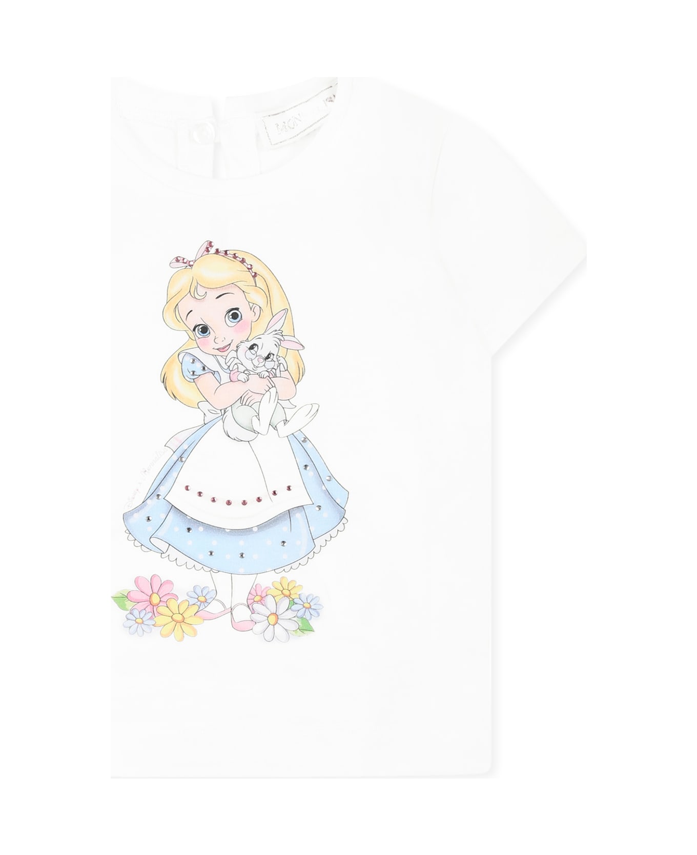 Monnalisa White T-shirt For Baby Girl With Alice In Wonderland - White