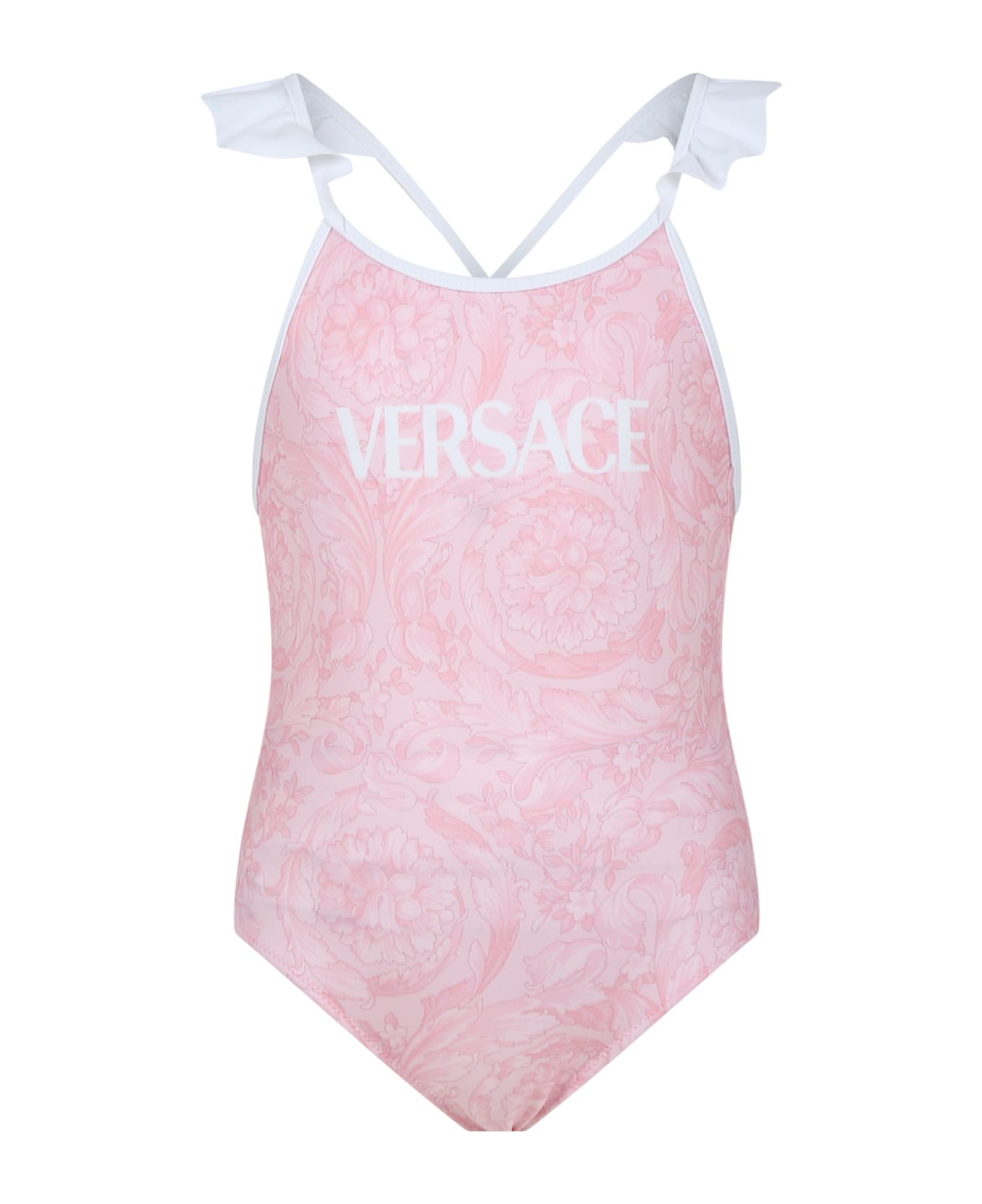Versace Pink One-piece Swimsuit For Girl With Baroque Print - Pink