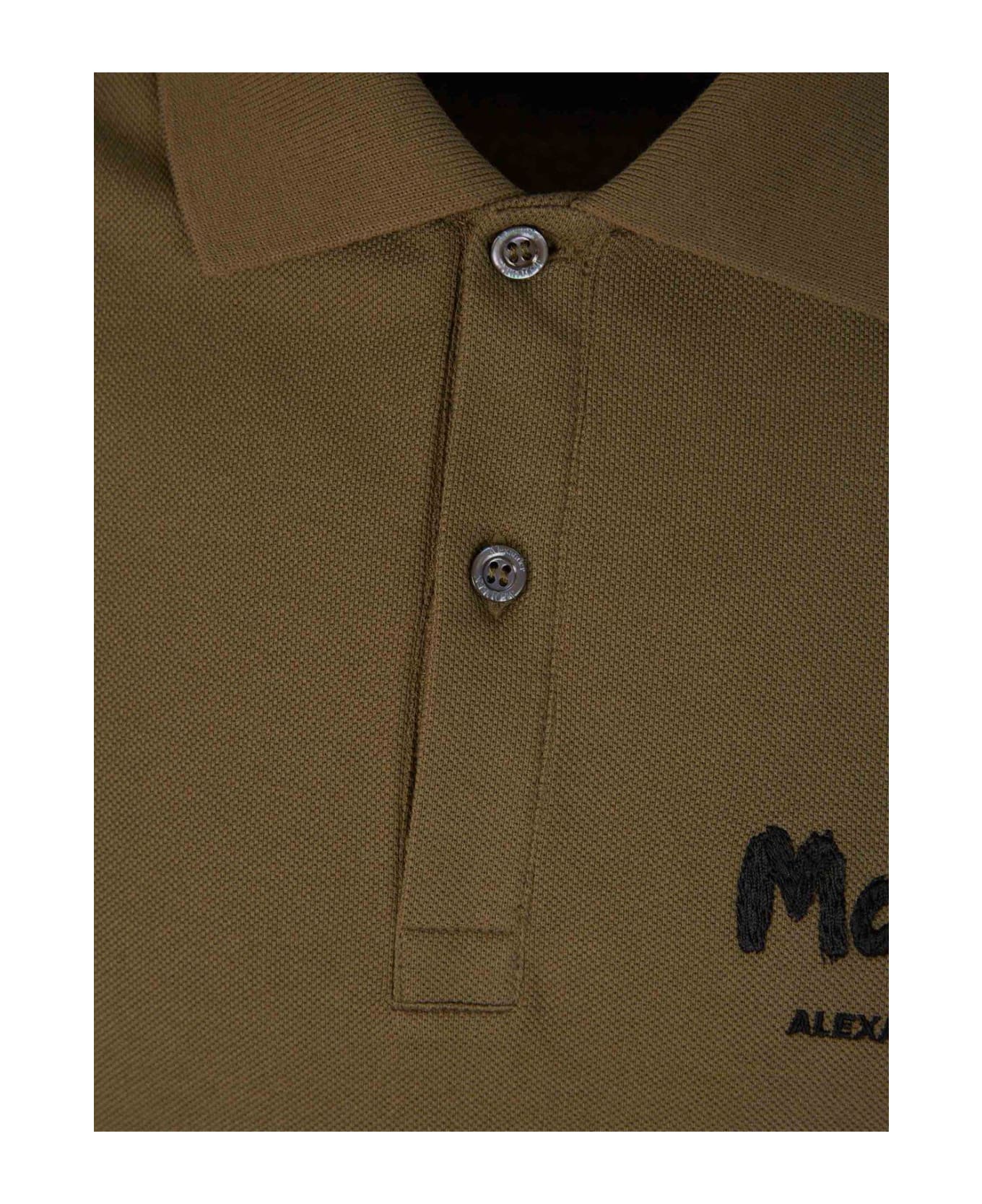 Alexander McQueen Graffiti Printed Polo Shirt - KAKI シャツ