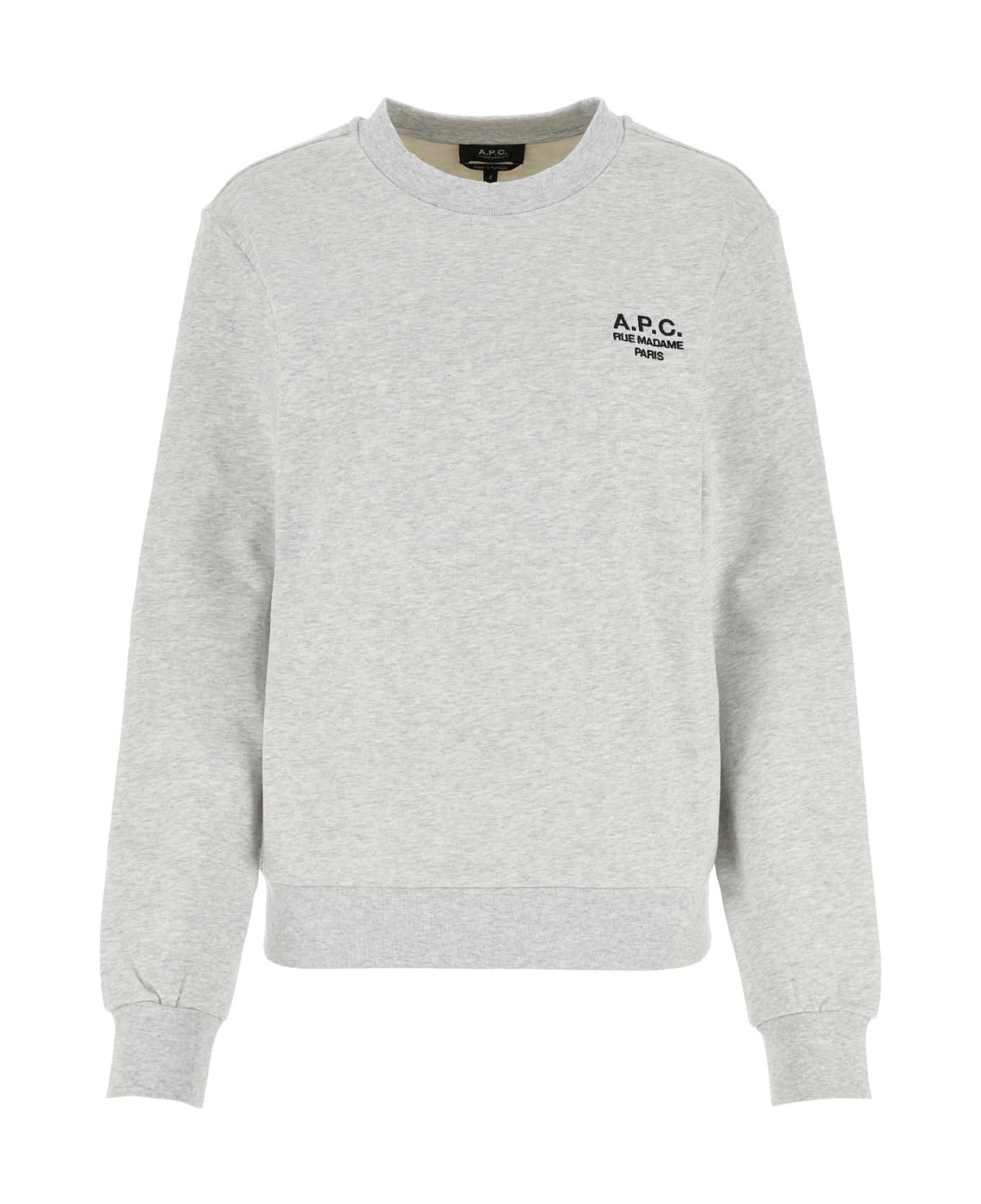 A.P.C. Melange Light Grey Stretch Cotton Sweatshirt - GRISCHINENOIR