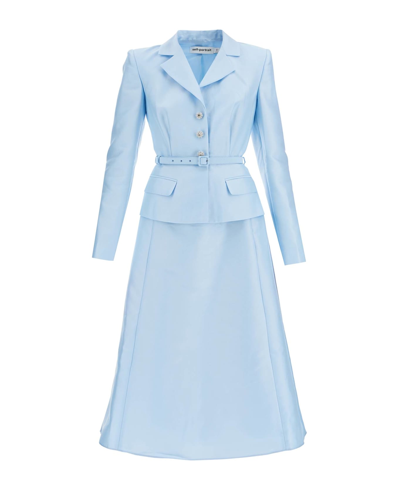 self-portrait Long-sleeved Taffeta Midi Dress - BLUE (Light blue)