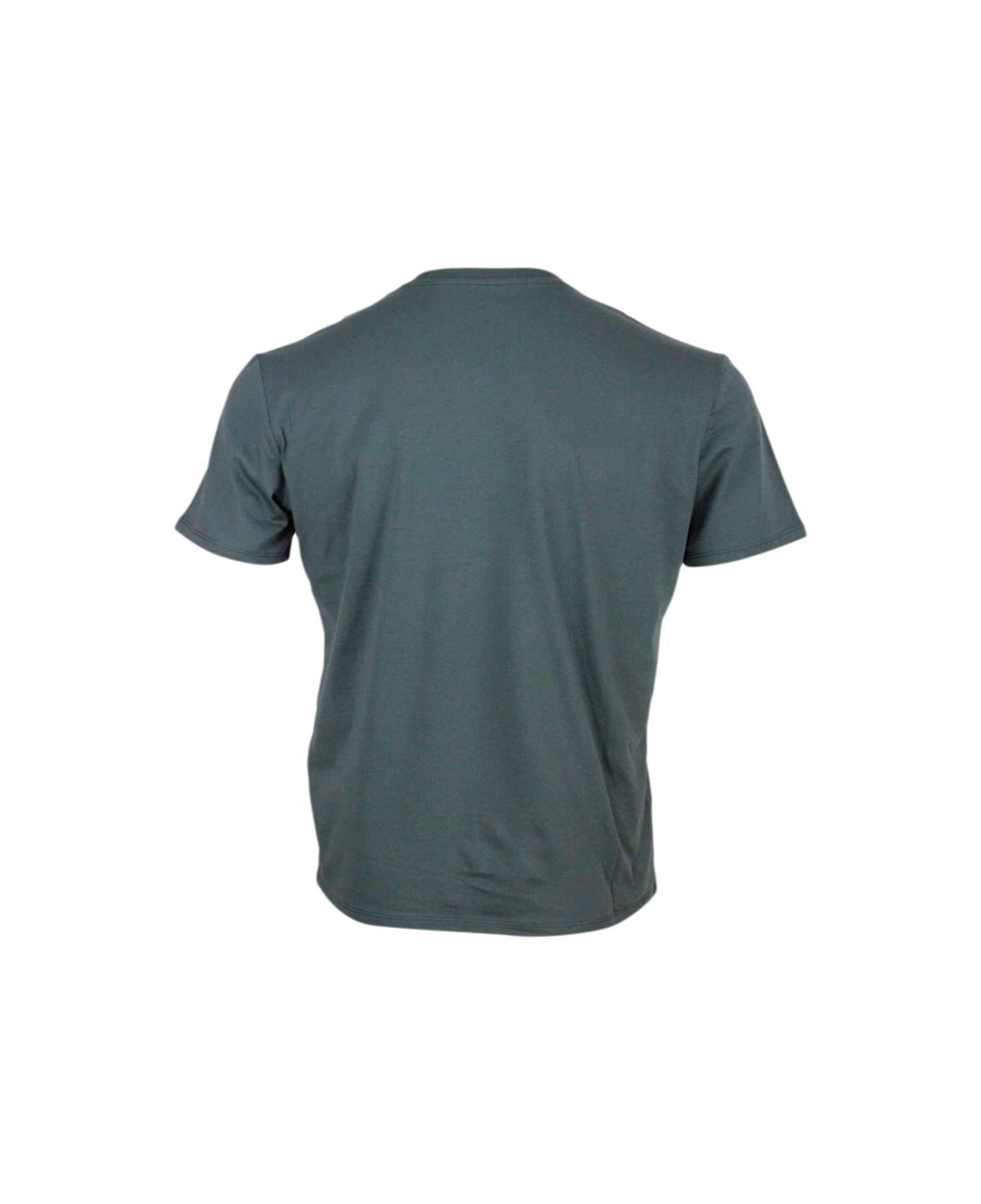 Armani Collezioni Short-sleeved Crew-neck T-shirt With Three-dimensional Logo On The Chest - Verde urban chic