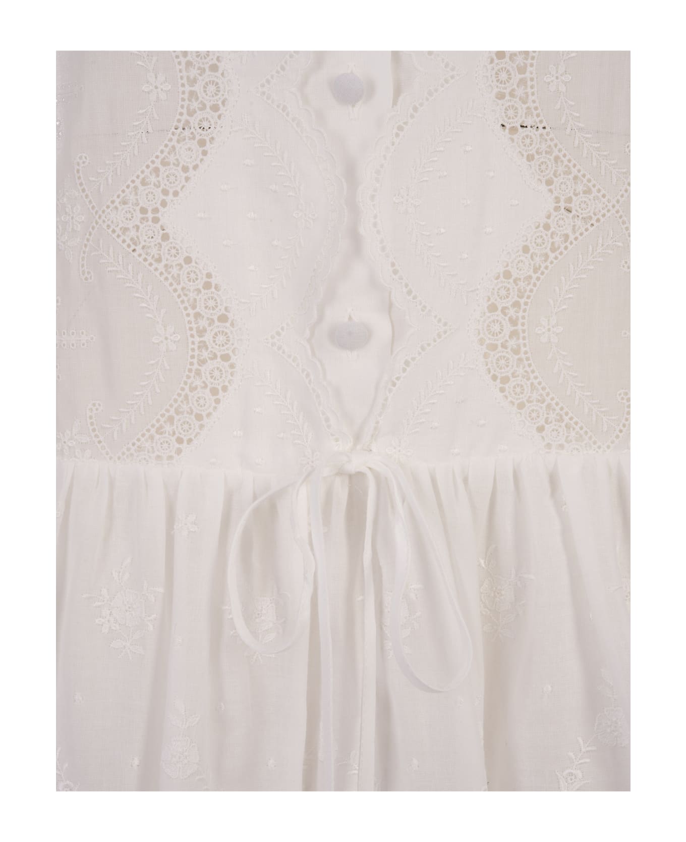 Ermanno Scervino White Midi Shirt Dress With Flower Embroidery - White