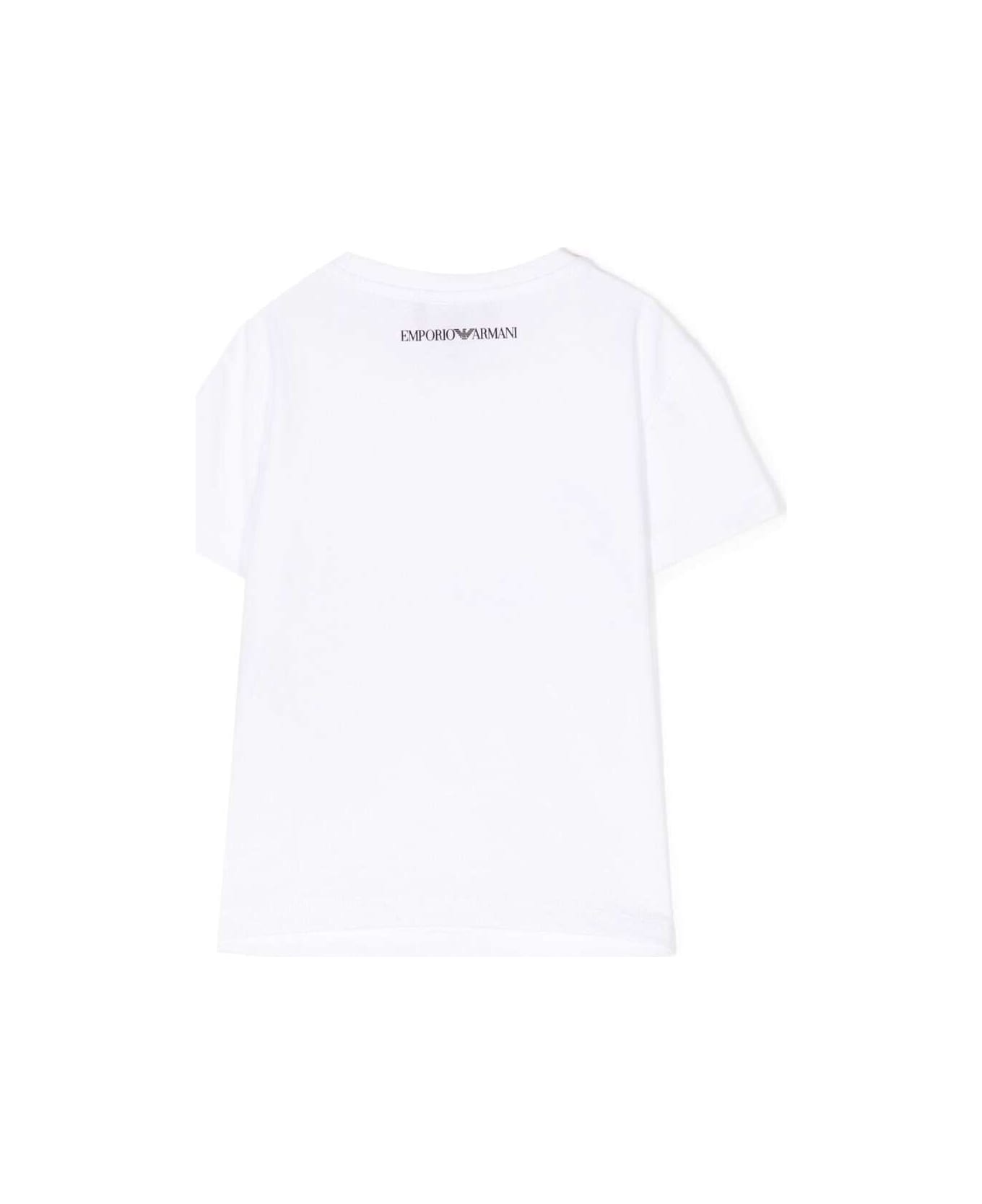Emporio Armani White Crewneck T-shirt With Logo Lettering Print In Cotton Girl - White