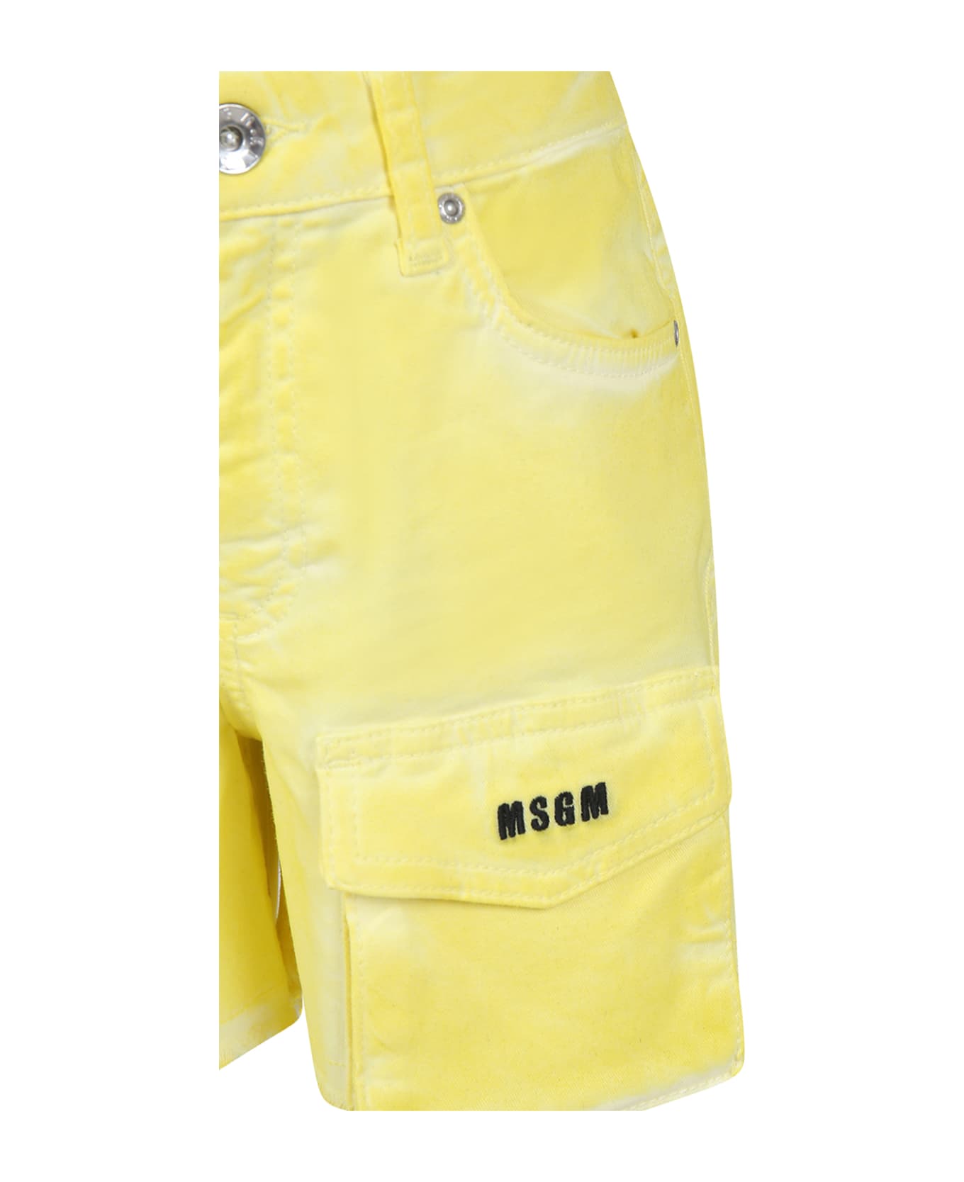 MSGM Yellow Shorts For Girl With Logo - Yellow ボトムス