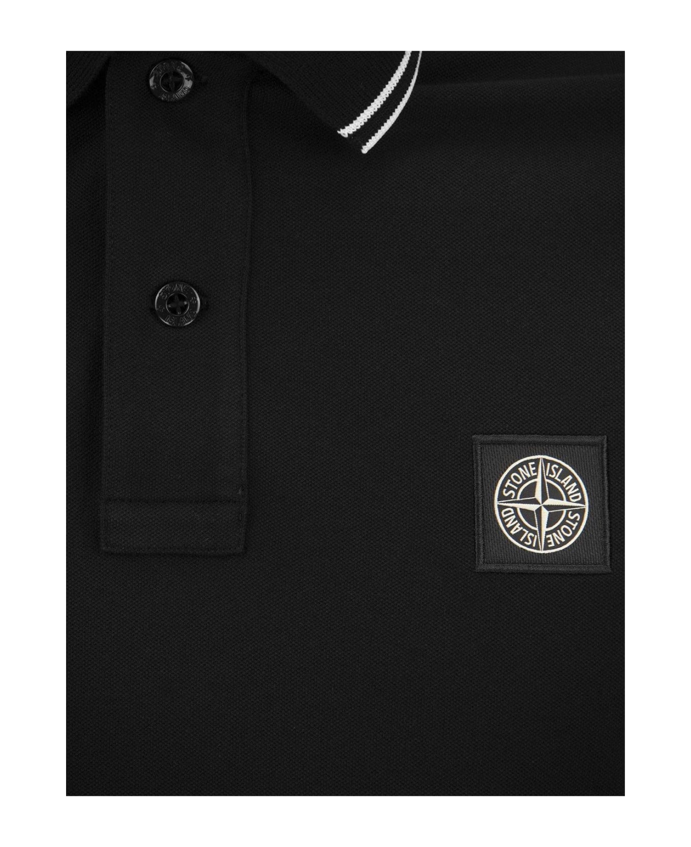 Stone Island Logo Patch Short-sleeved Polo Shirt - Black シャツ