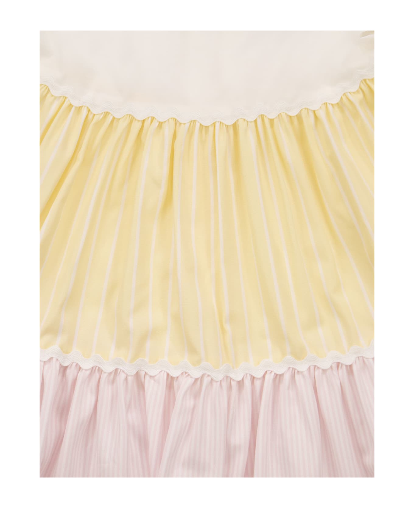 Il Gufo Multicoloured Striped Flounced Dress - Banana/pink ワンピース＆ドレス