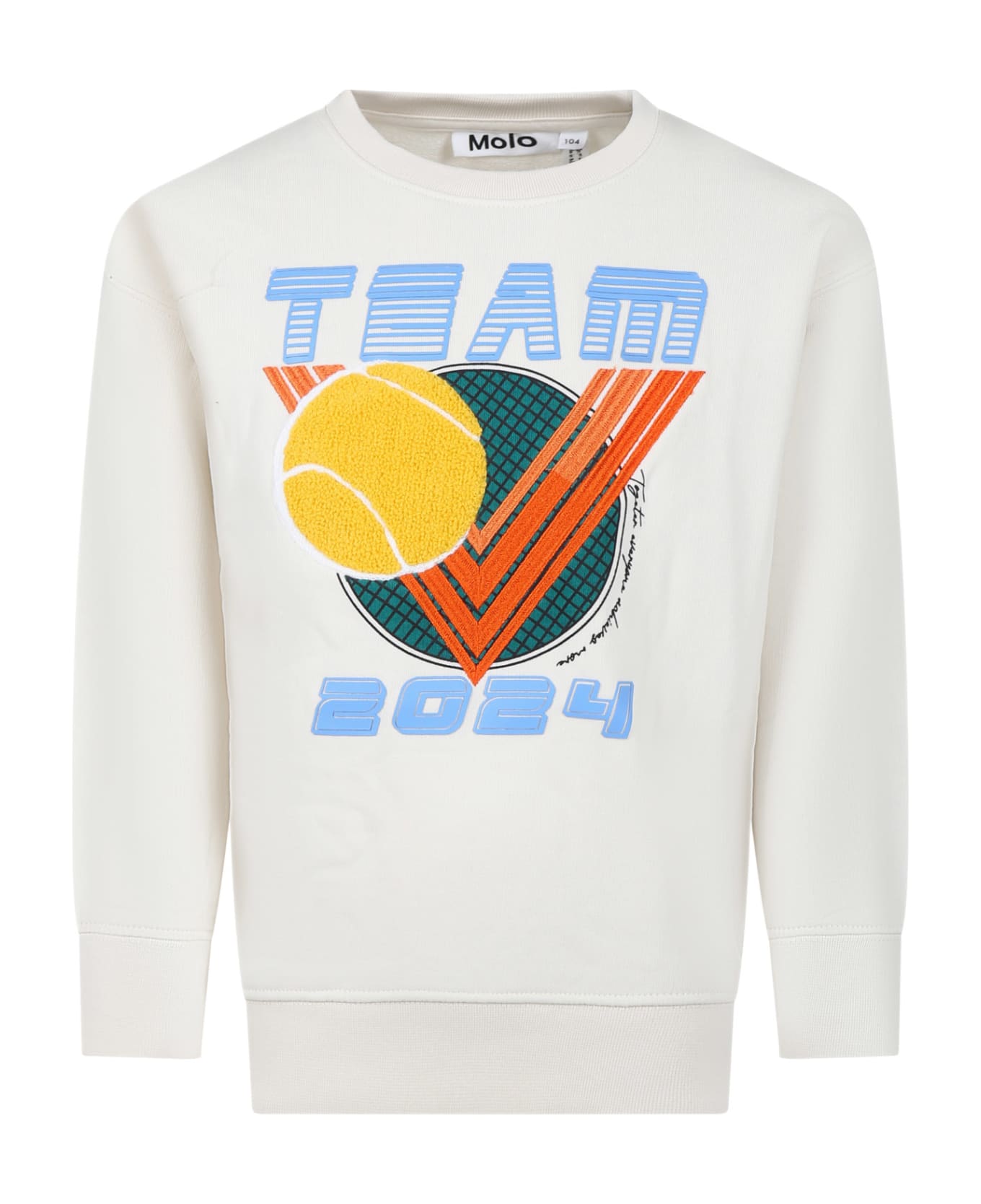 Molo Ivory Sweatshirt For Kids With Tennis Print - Ivory