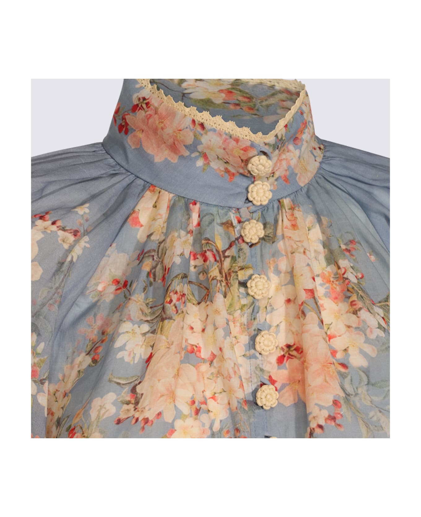 Zimmermann Light Blue Top - TEAL BLUE BOTANICAL FLORAL