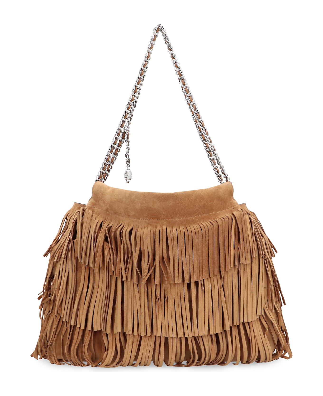 Tory Burch Hobo Bag Fleming In Suede With Fringes - Brown