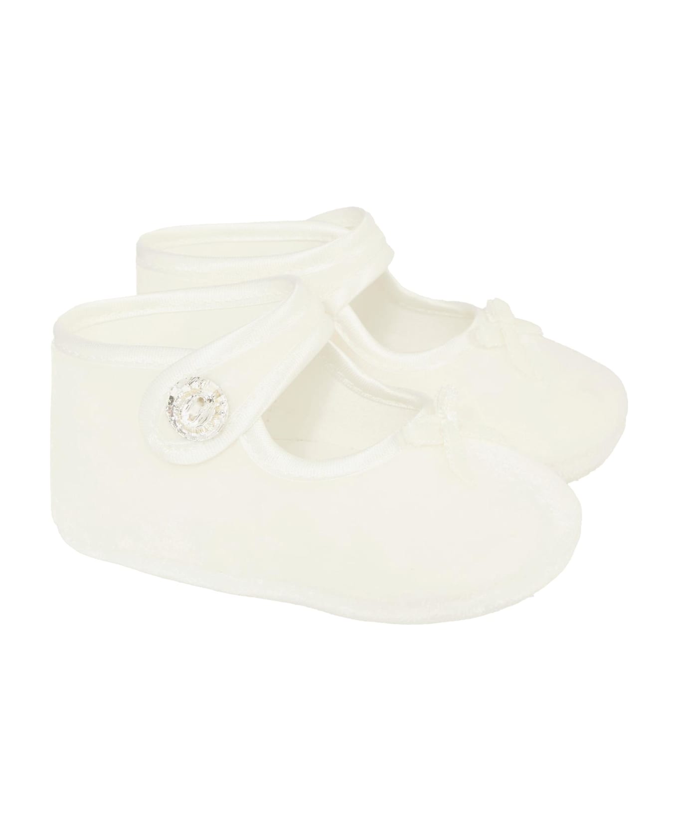 Monnalisa White Ballet Shoes For Baby Girl With Bow - White