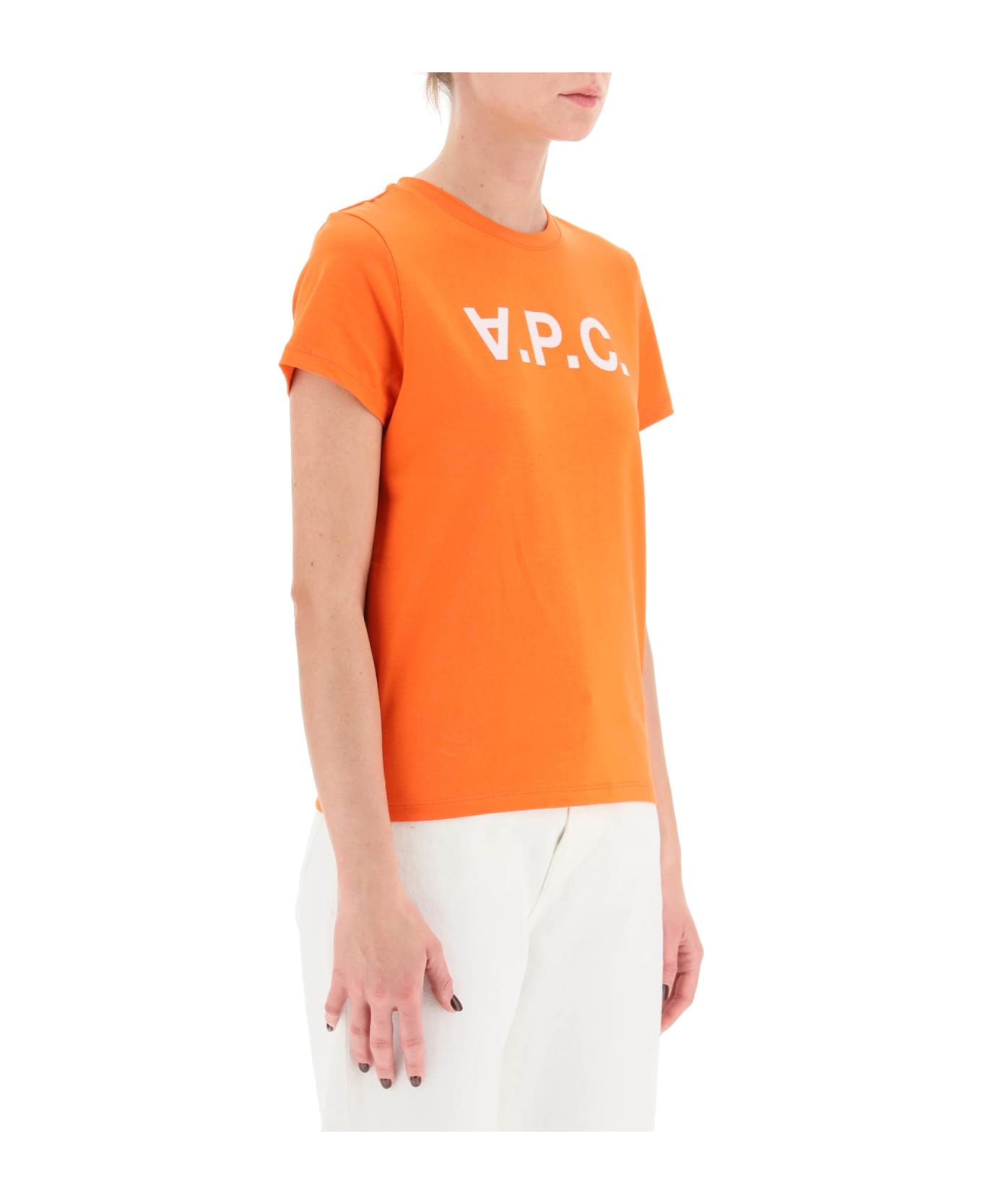 A.P.C. T-shirt With Flocked Vpc Logo - Orange