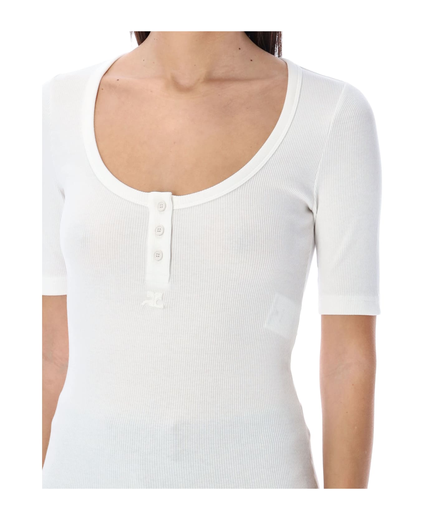 Courrèges Rib Cotton T-shirt - 0001 HERITAGE WHITE
