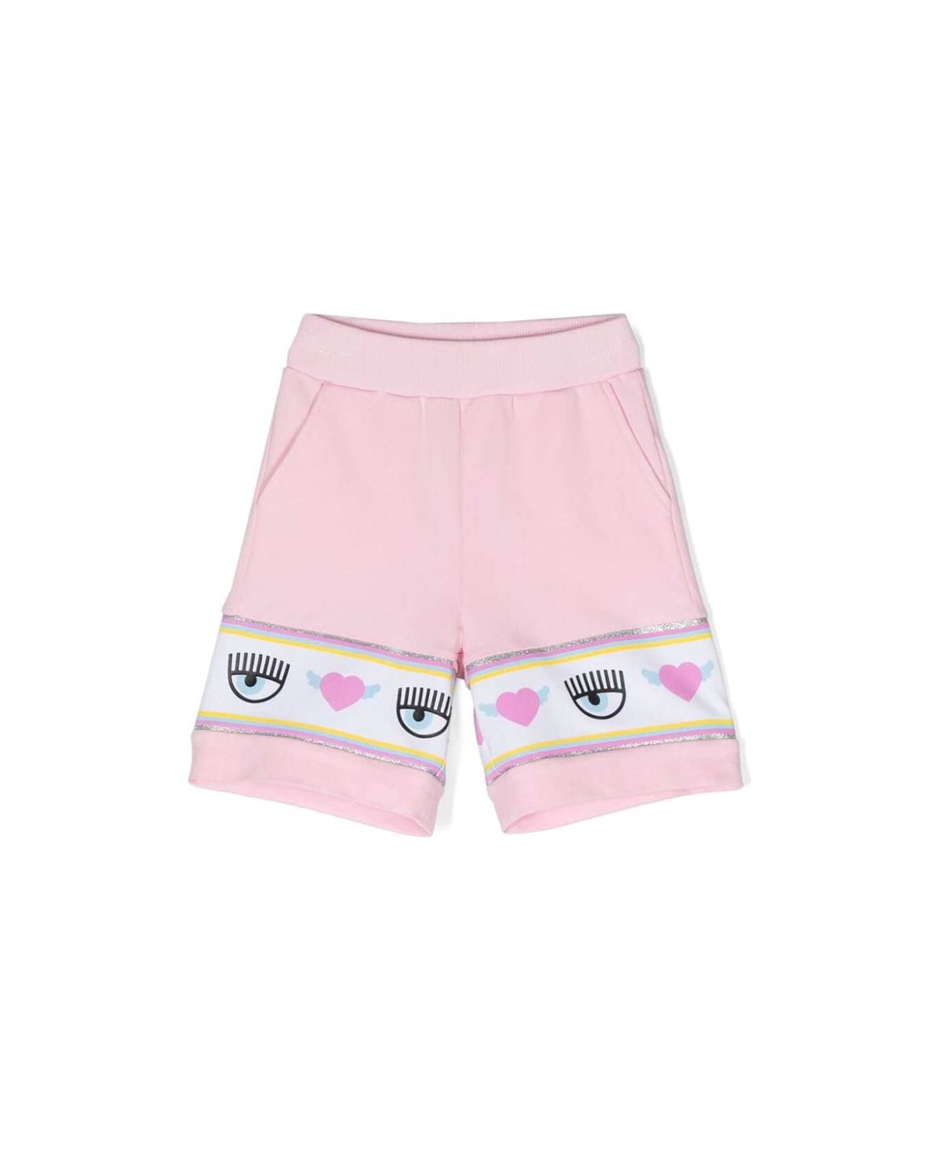 Chiara Ferragni Pink Shorts With Logo Detail In Stretch Cotton Girl - Pink