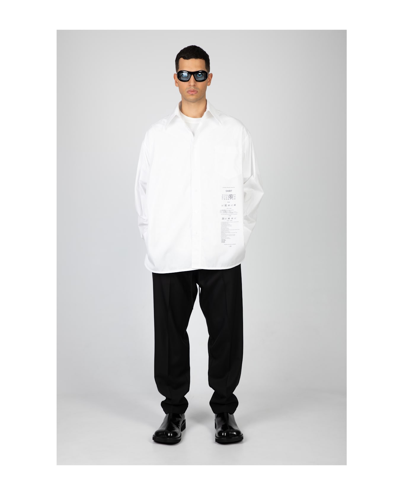 MM6 Maison Margiela Camicia A Maniche Lunghe White cotton shirt with front print - Bianco