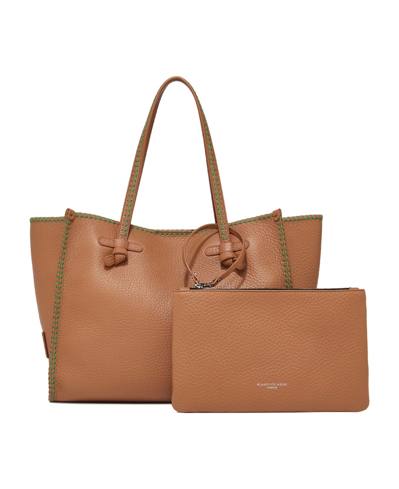 Gianni Chiarini Marcella Shopping Bag In Bubble Leather - TOFFEE トートバッグ