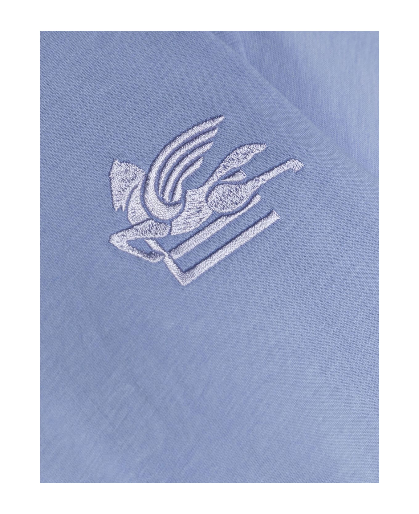 Etro Light Blue Crop T-shirt With Etro Pegaso Logo - Blue Tシャツ＆ポロシャツ