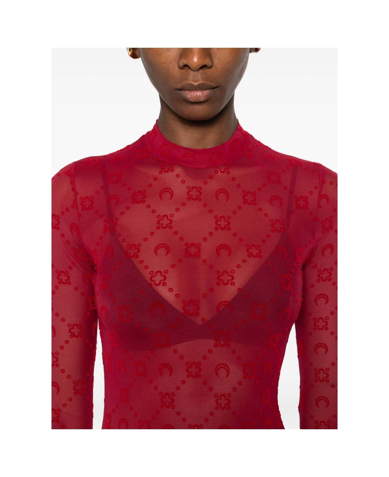 Marine Serre Monogram High-neck Top - Red