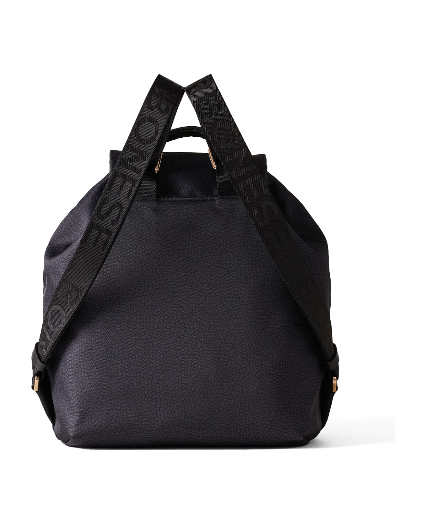 Borbonese Eco Line Medium Backpack In Op Fabric - DARK BLACK
