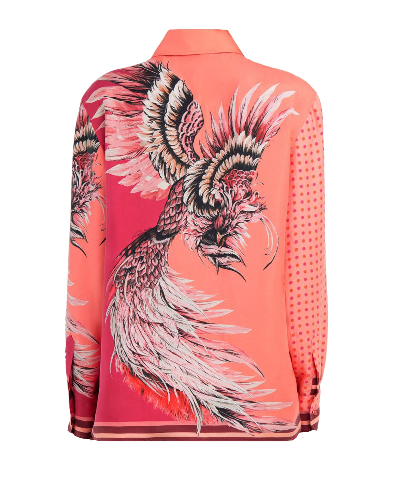 Roberto Cavalli Plumage Print Silk Shirt - Fuchsia