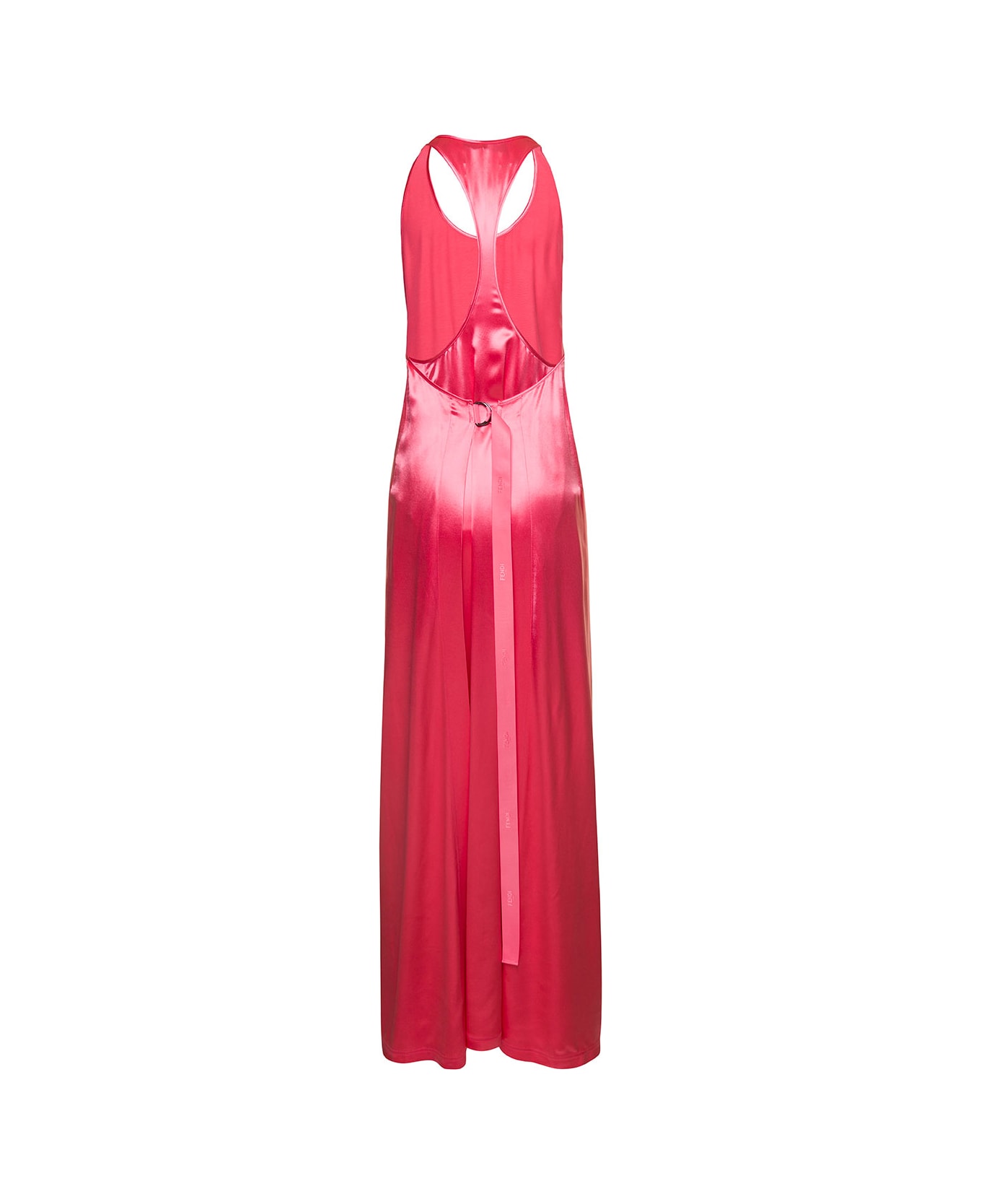 Fendi Maxi Pink Dress With Halter Neck Cut In The Back And Logo Ribbons In Viscose Satin Woman - Red