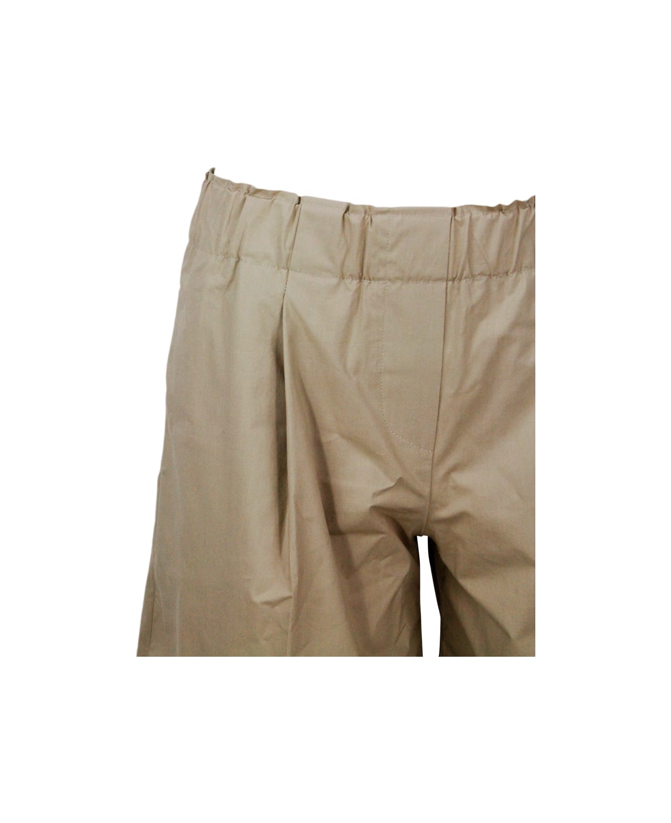 Antonelli Bermuda Shorts With Elasticated Waist And Welt Pockets With Pleats And Turn-up At The Bottom Made Of Stretch Cotton - Beige