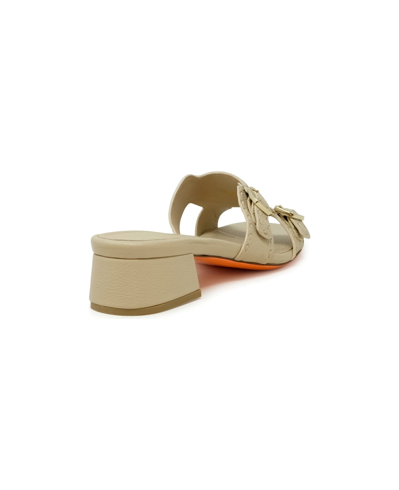 Santoni Beige Leather Backless Sandal - BEIGE