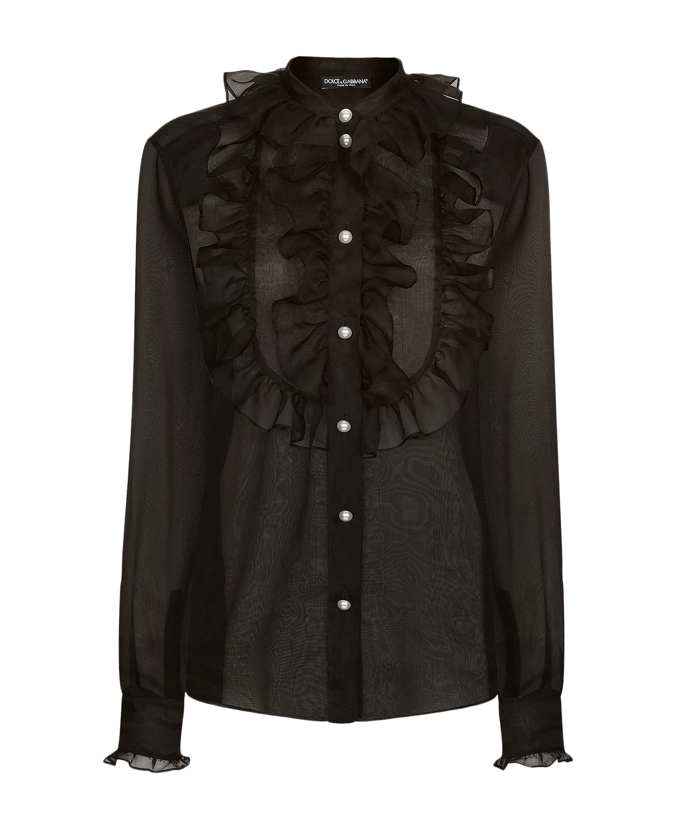 Dolce & Gabbana Plastron And Ruffle Shirt - Black