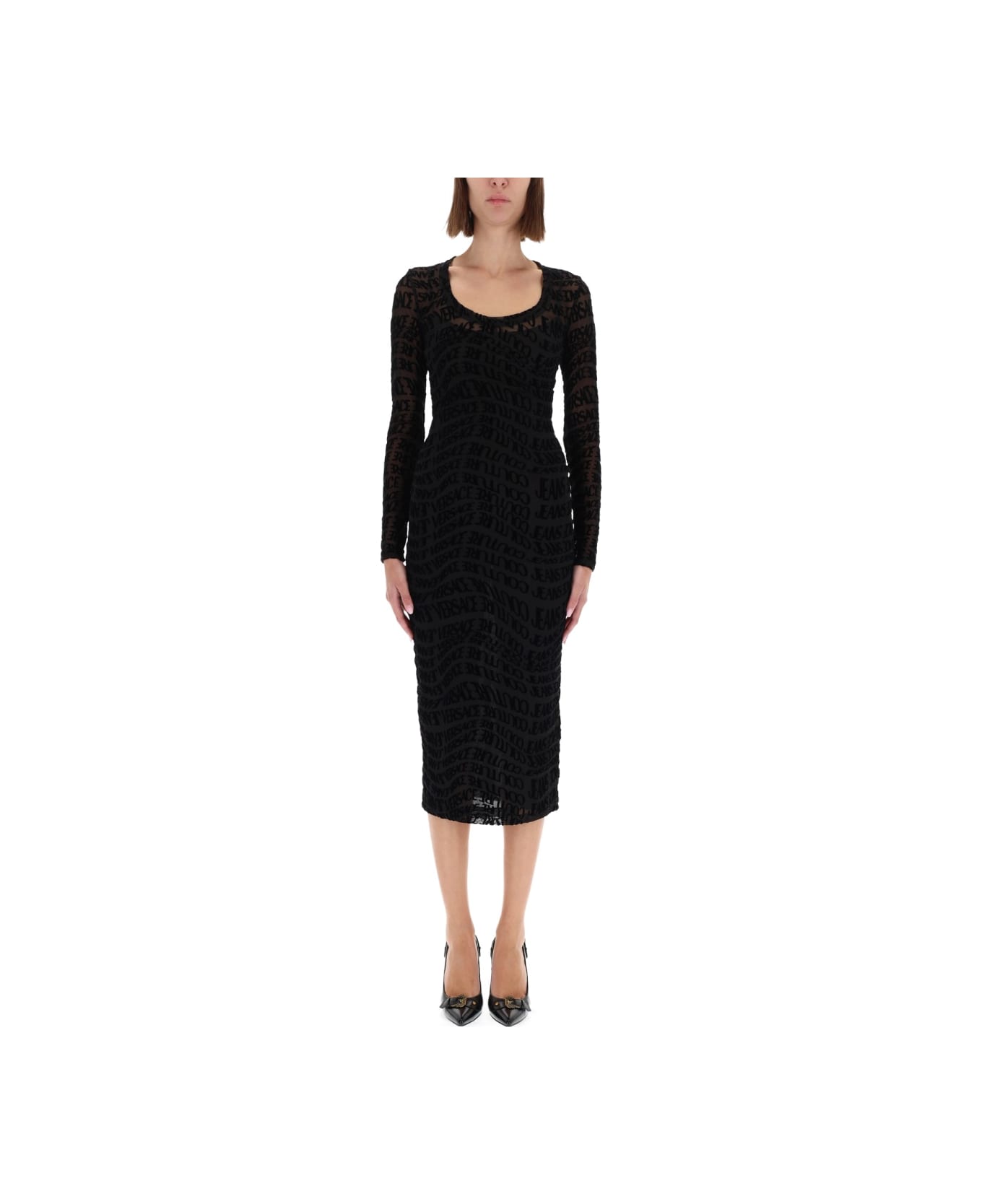Versace Jeans Couture "liquify Logomania" Midi Dress - BLACK