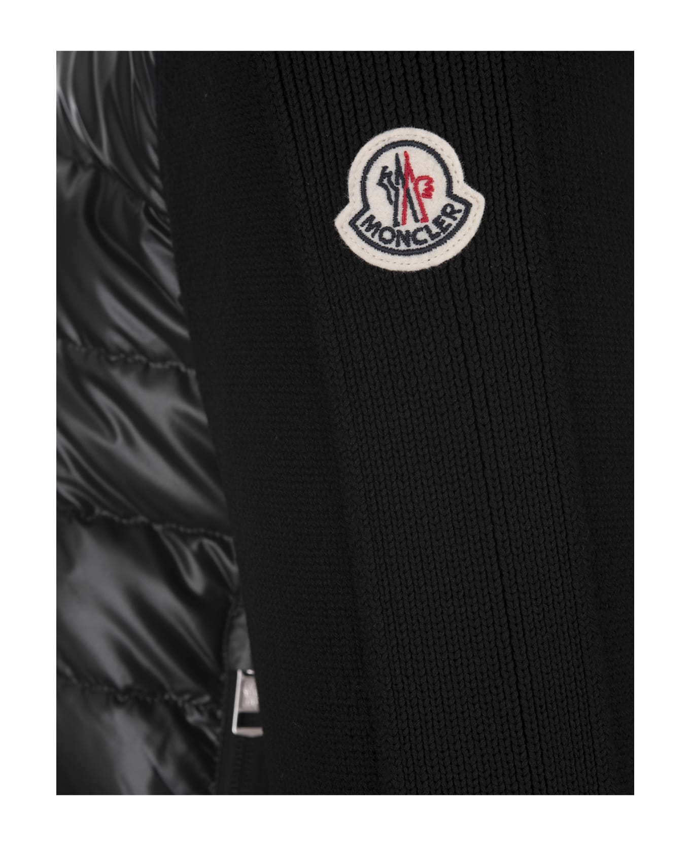 Moncler Padded Tricot Cardigan With Hood In Black - Black ダウンジャケット