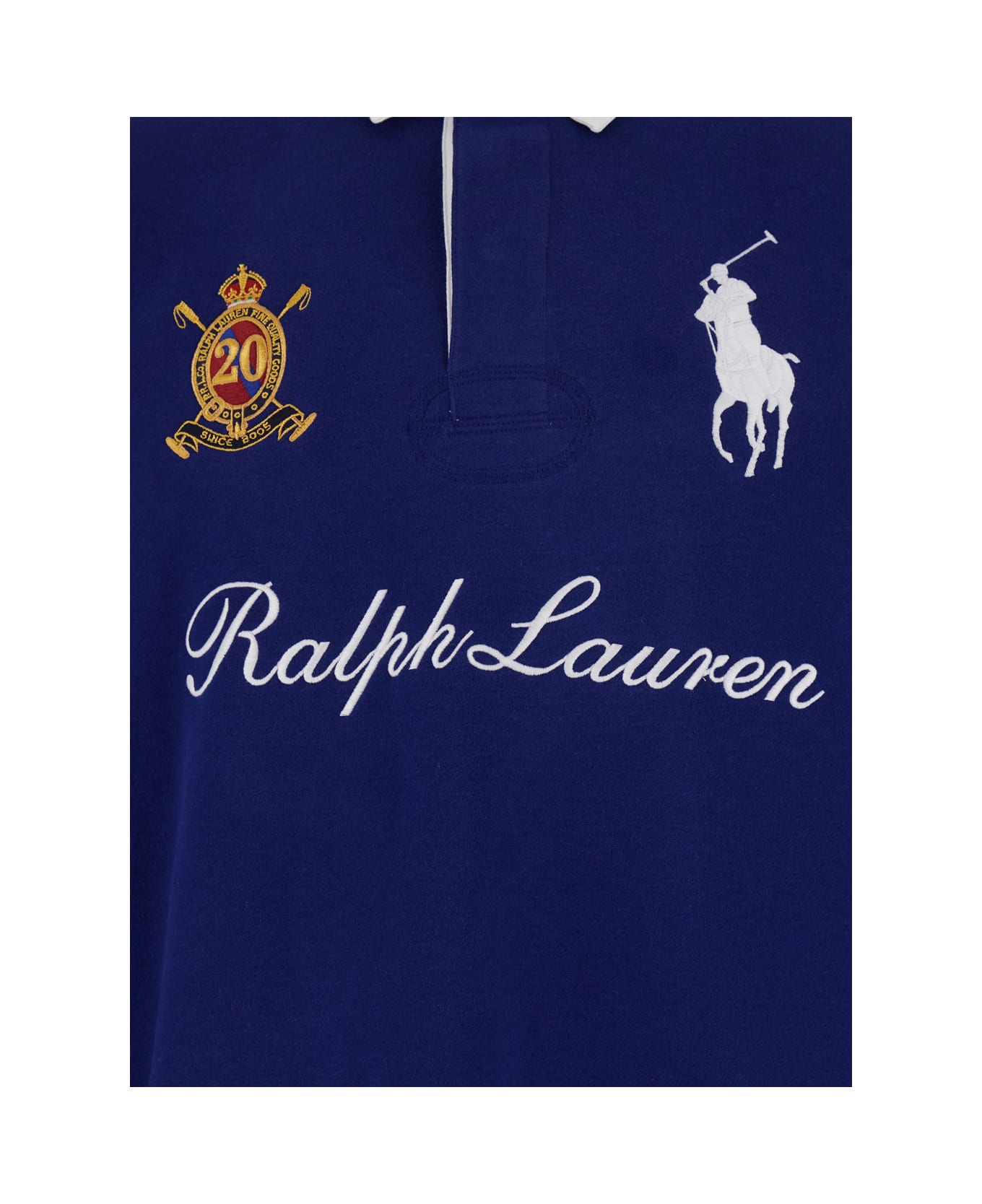 Polo Ralph Lauren 'rugby Fit' Blue Polo Shirt With Maxi Horse Embroidery On The Front And Lettering Logo In Cotton Blend Man - Blu