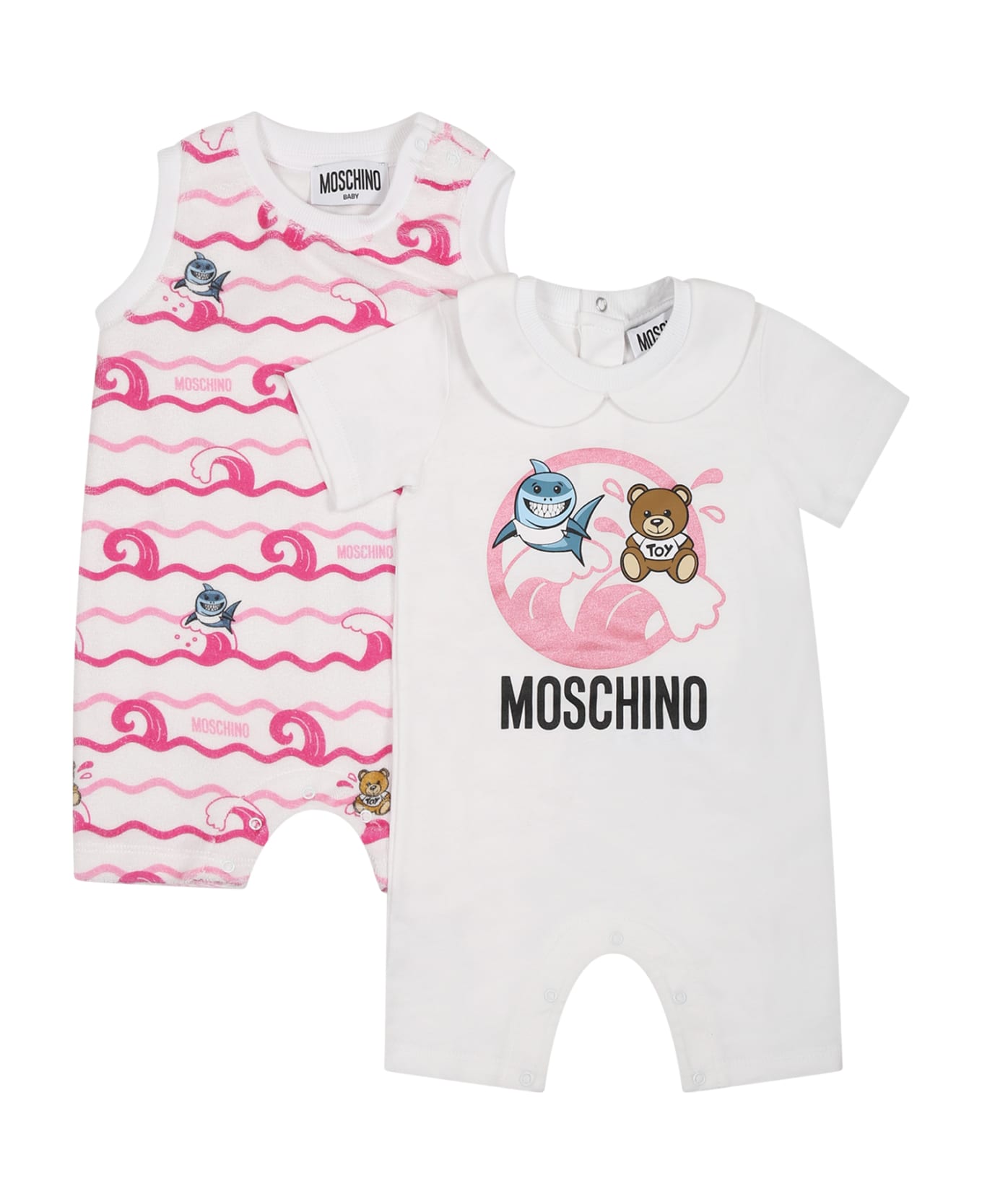 Moschino Pink Set For Baby Girl With Print And Teddy Bear - Pink ボディスーツ＆セットアップ