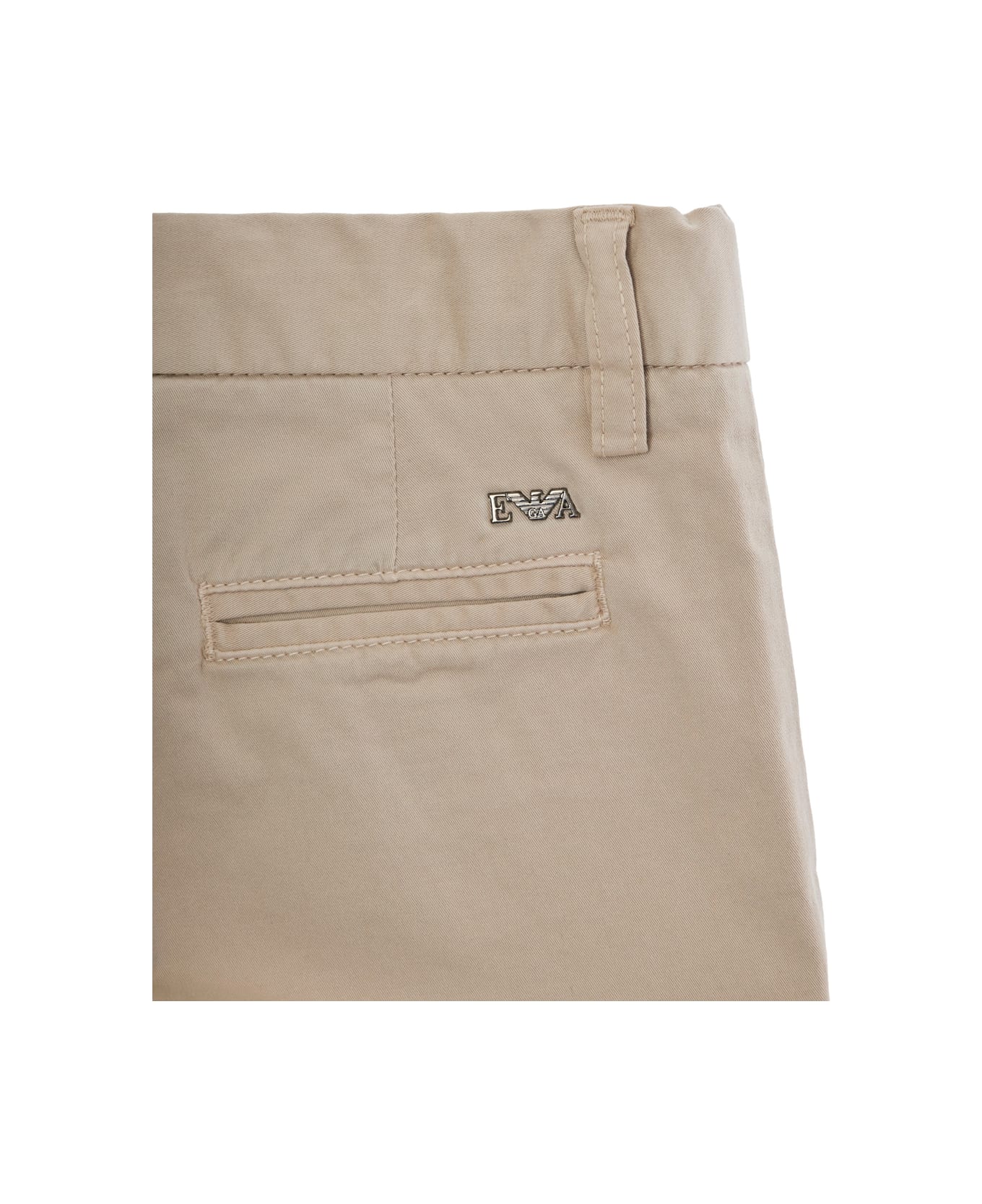 Emporio Armani Beige Pants With Metallic Logo On The Back In Cotton Boy - Beige