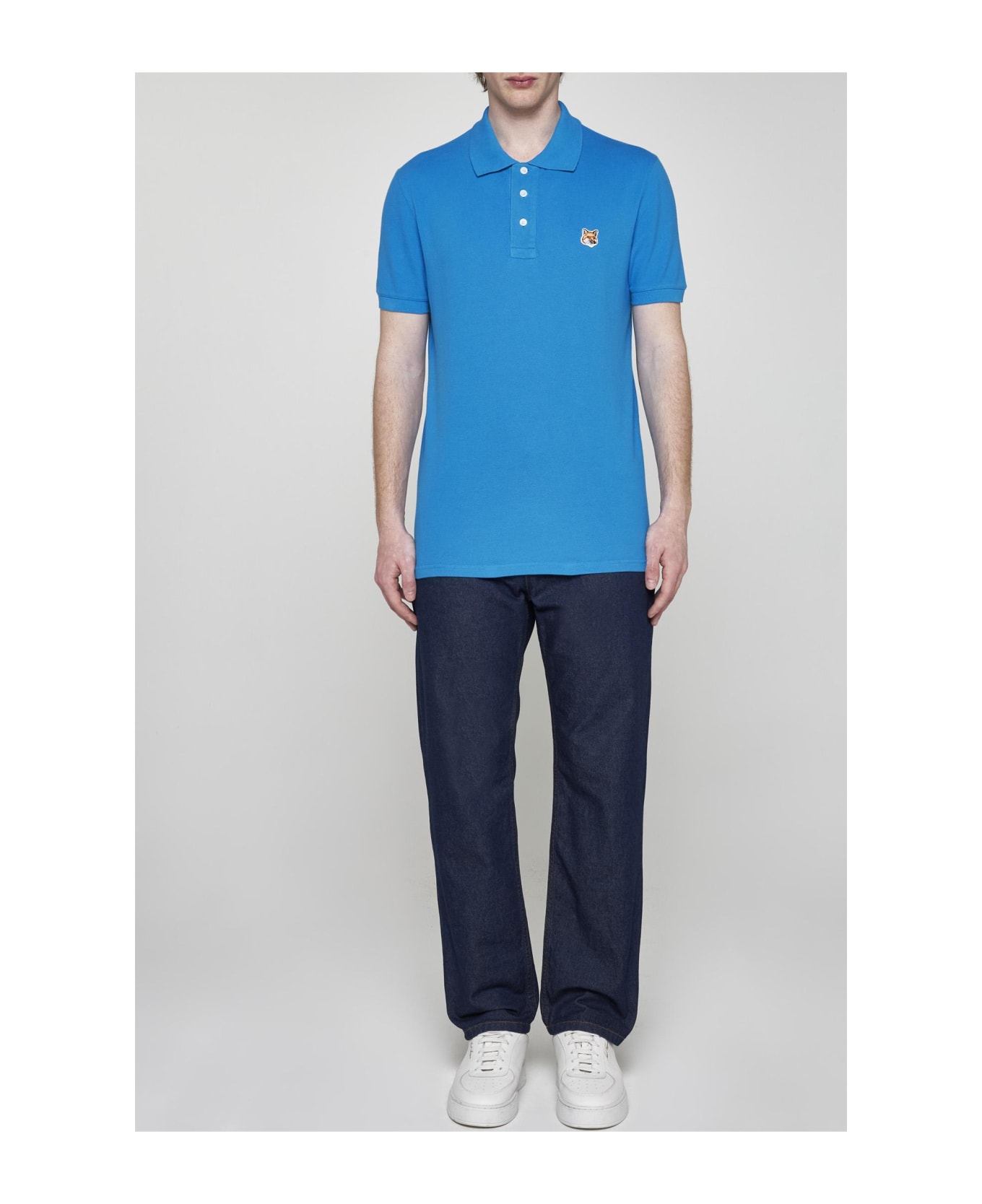 Maison Kitsuné Fox Head Patch Cotton Polo Shirt - Blue